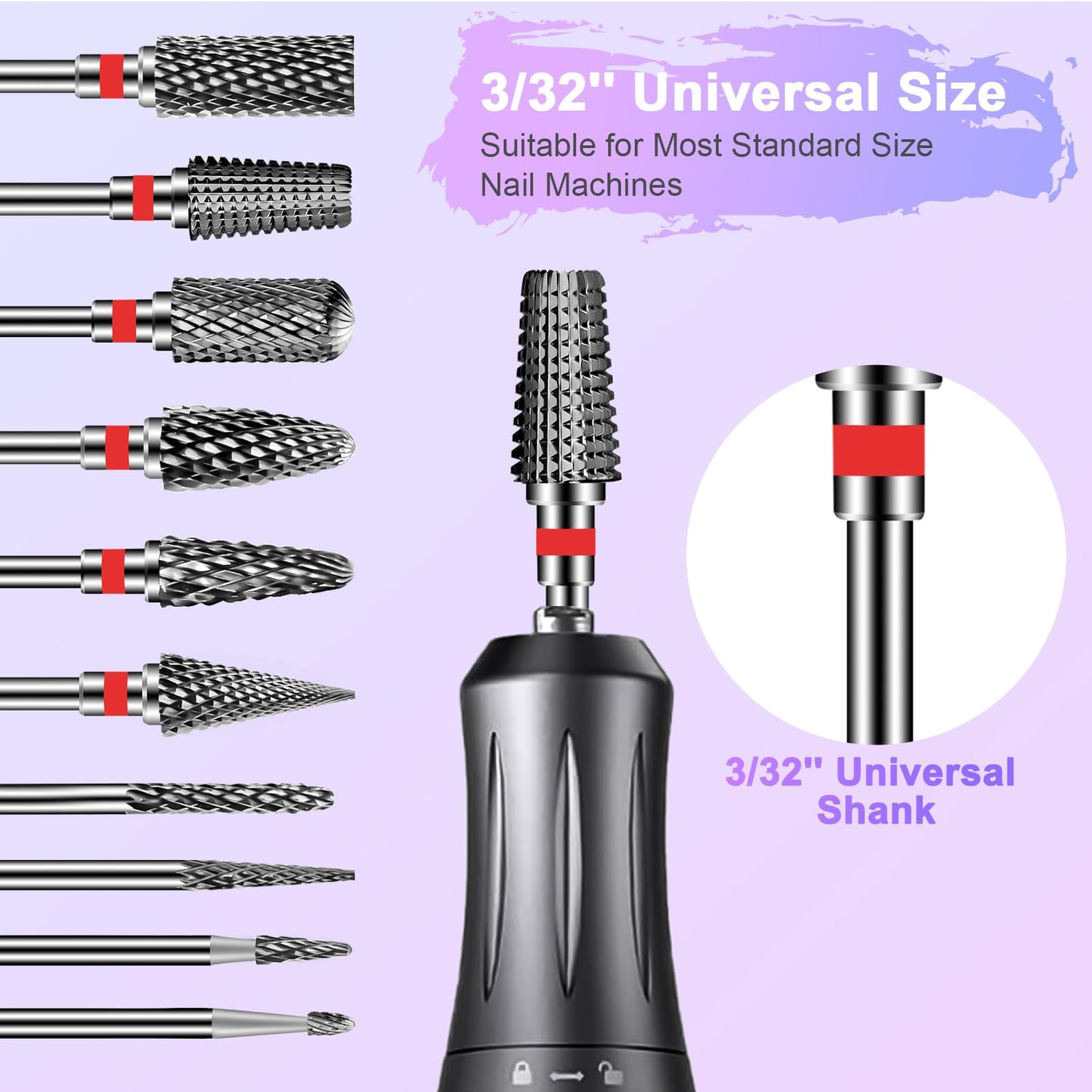 Diesisa 10PCS Nail Drill Bits Set - Tungsten Carbide Nail Bits for Acrylic Nails - 3/32" Shank Drill Bits Professional Electric Nail Bits For Nail Drill - Removal Bit Nail Drill for Home Salon-Red