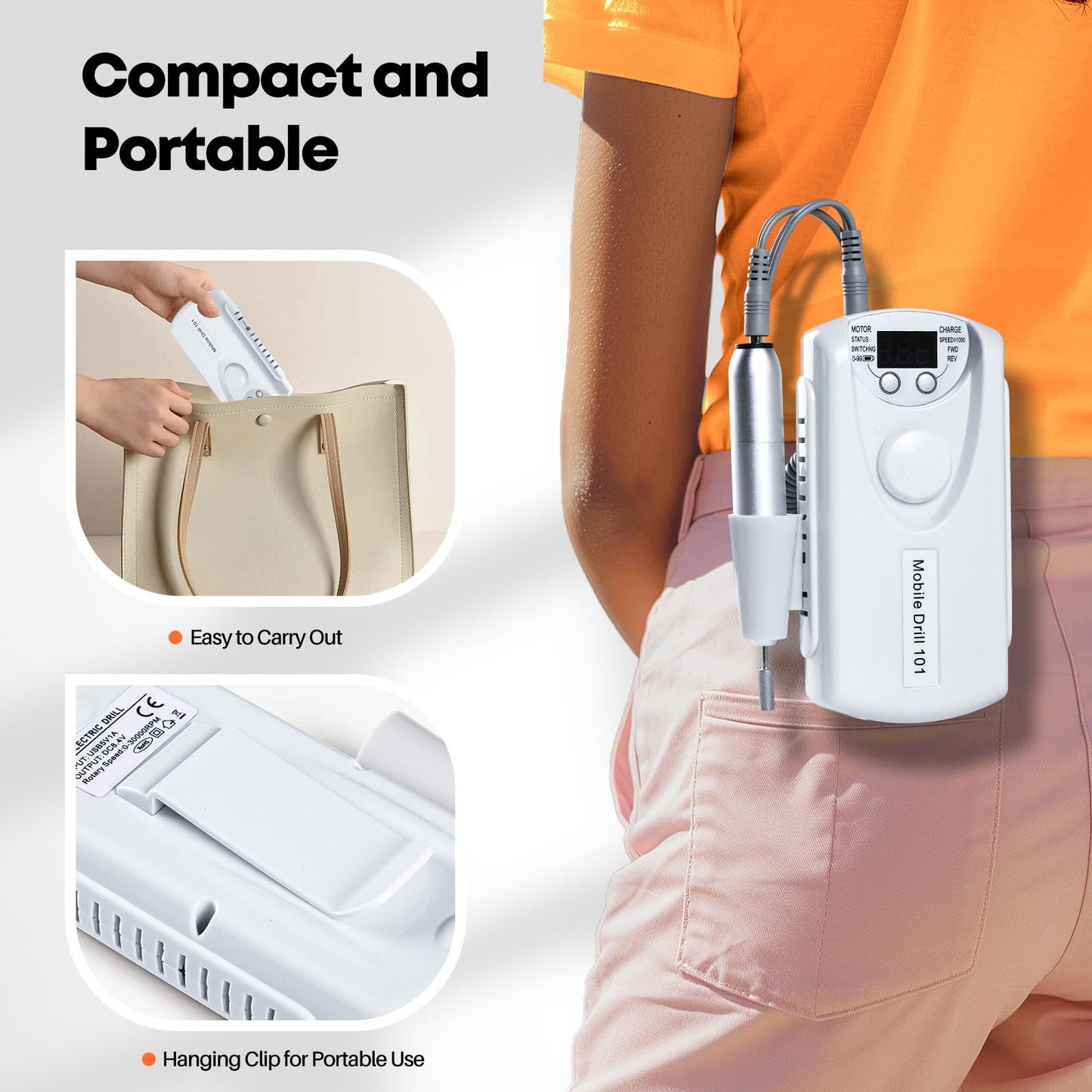 Droyek Electric Nail Drill Portable Nail Drill Professional 30000 RPM 13 Salon Quality Drill bits 50 Sanding Bands Portable & Low Noise for Acrylic Nails Gel Polishing Removing Bits Kit for Home Use