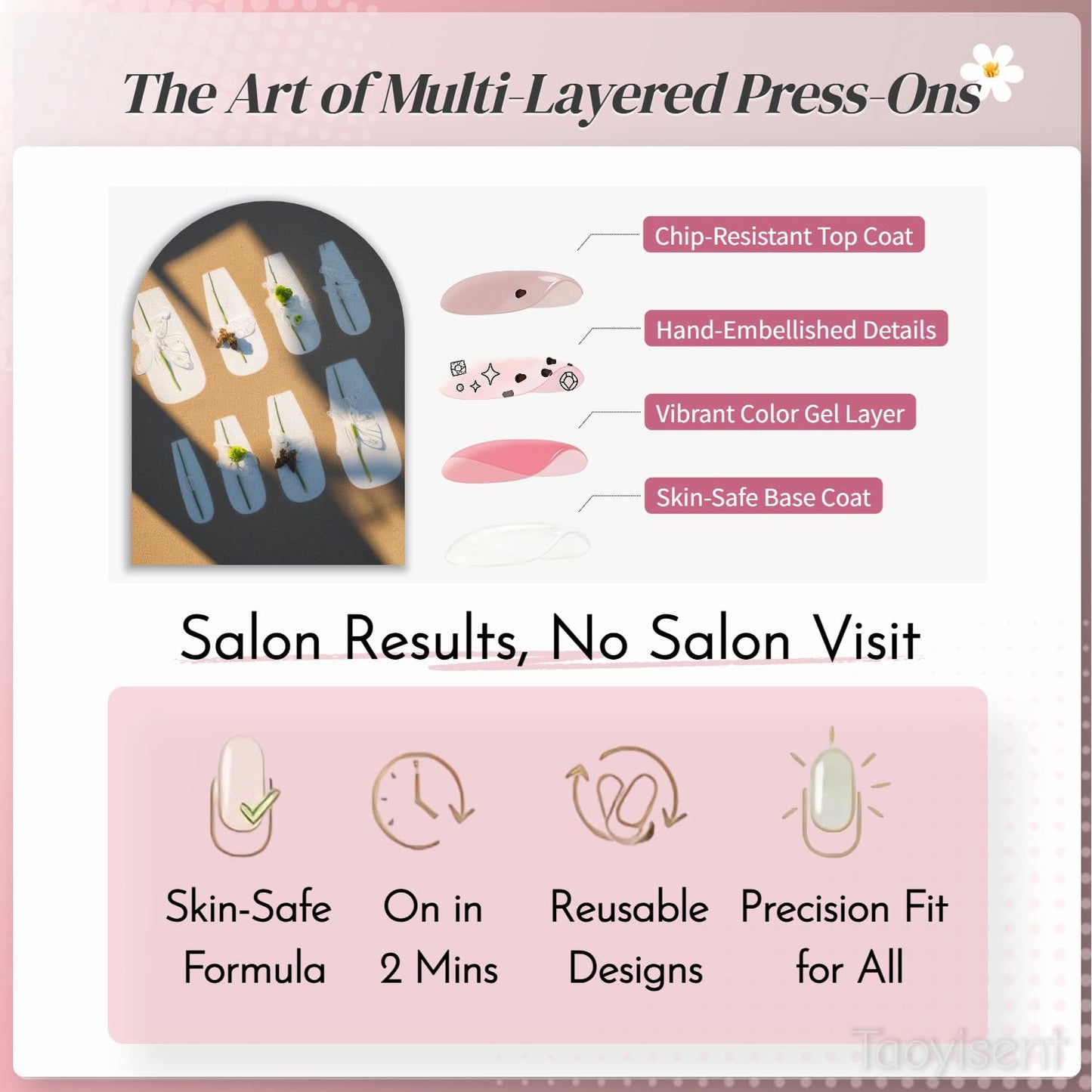Elegant Nude Press-On Nails with Floral Design and Leopard Print French Tips, High-Gloss Salon-Quality False Nails Kit for Women, Durable, Comfortable, Easy Application, 24 Pcs Set