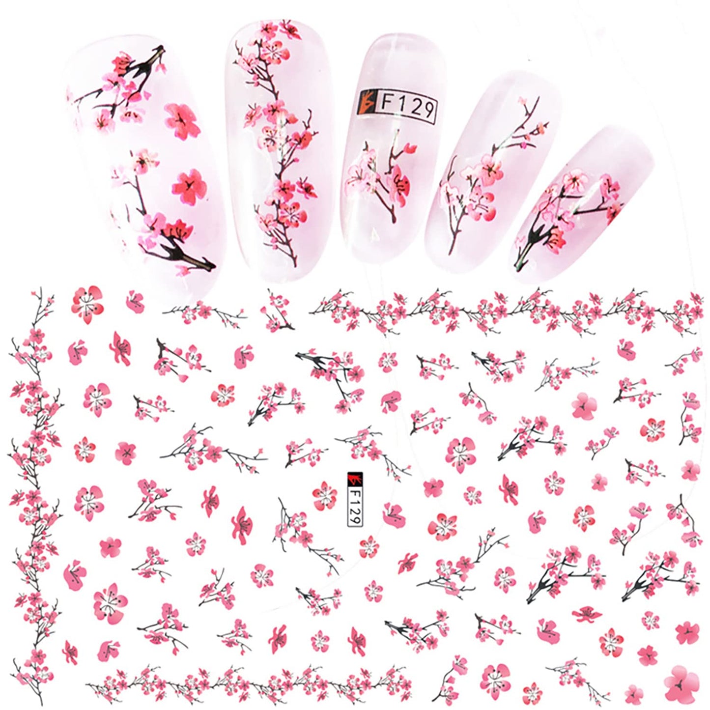 Flowers 3D Nail Decals Art Design - Holographic Peach Plum Blossom Lotus - Self-Adhesive Sticker Decoration for Women Manicure Tips Acrylic DIY Nails Art Supplies