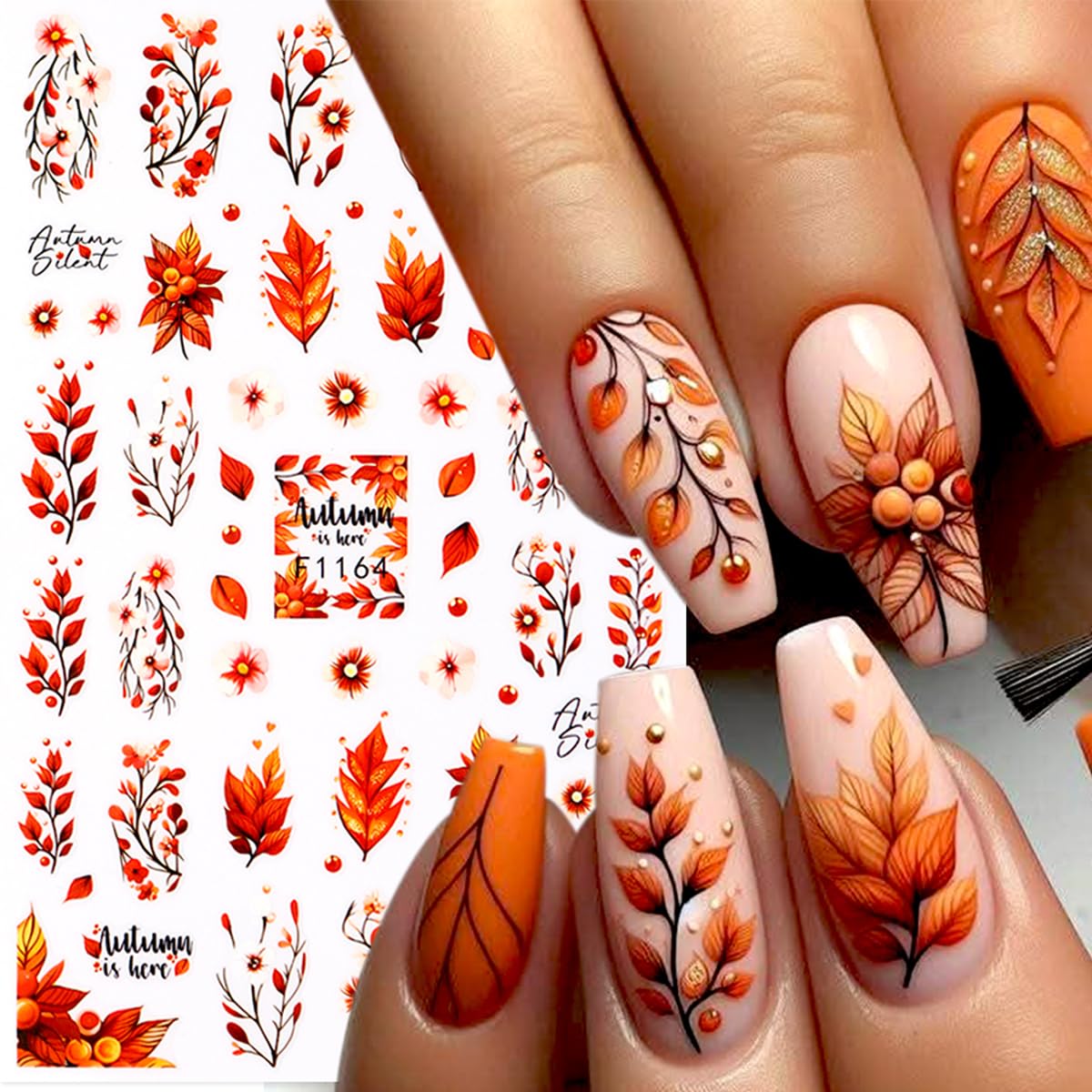 6 Sheets Fall Nail Stickers for Nail Art Thanksgiving Maple Leaf Nail Art Stickers Decals Autumn Pumpkins Mushroom Nails Decorations 3D Self-Adhesive Maple Leaves Nails Design Stickers for Women Decor