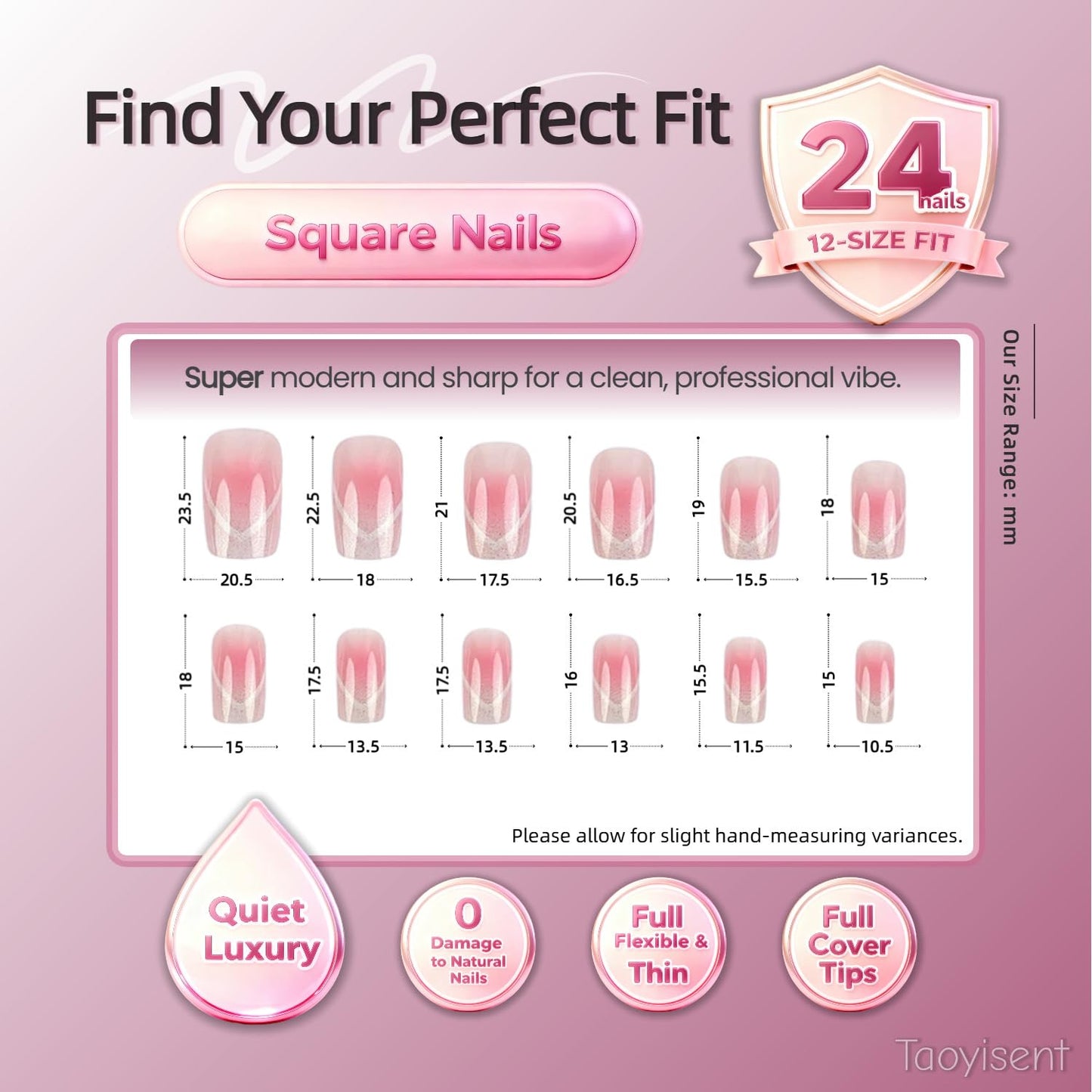 French Tip Press On Nails, Glossy Nude with White Accents, Easy Application, Long-Lasting & Durable False Nails for Women, Salon Quality, 24PCS