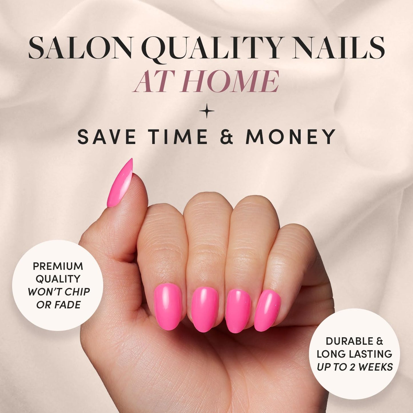Glamnetic Press-On Nails Bundle - Hot Pink & Goal Digger | Neon Pink Short Oval Fake Nails | Natural Short Round False Nails with Gold Foil | Reusable, Salon-Quality Nail Kits