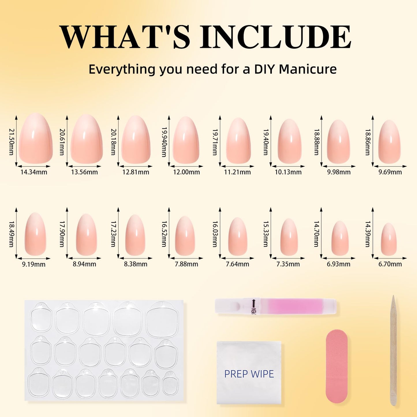 Leefrei Press On Nails - Short Almond Nude Pink Fade Press on Nails Glossy Nails Press Ons for Women DIY Fake Nails Kit with Glue, Reusable Glue on Nails Short in 16 Sizes - 32pcs, Peach Veil