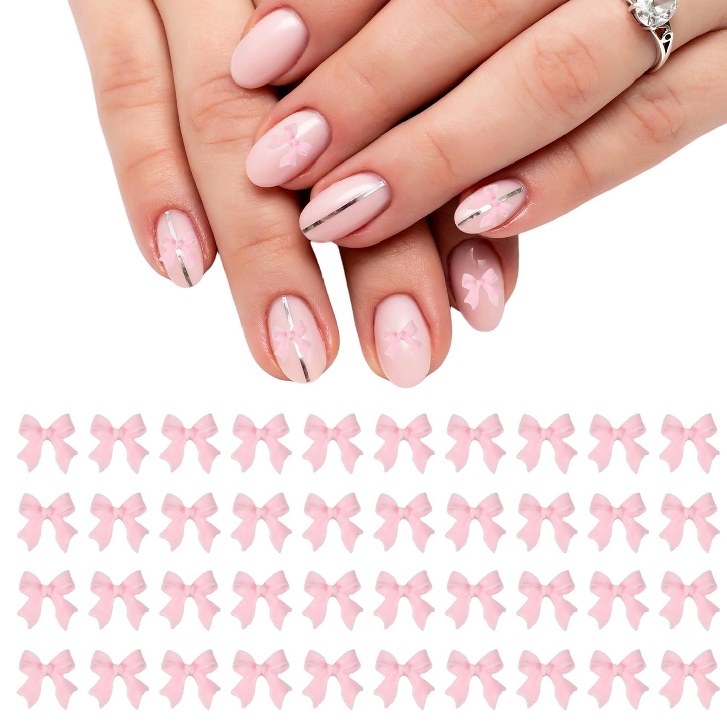 YELARXI Nail Bows, 3D Flowers for Nails Acrylic Resin Bows Art Accessories - Fitting for (DIY Manicure - Tips Decoration - Women and Girls) 100 Pcs & Light Pink