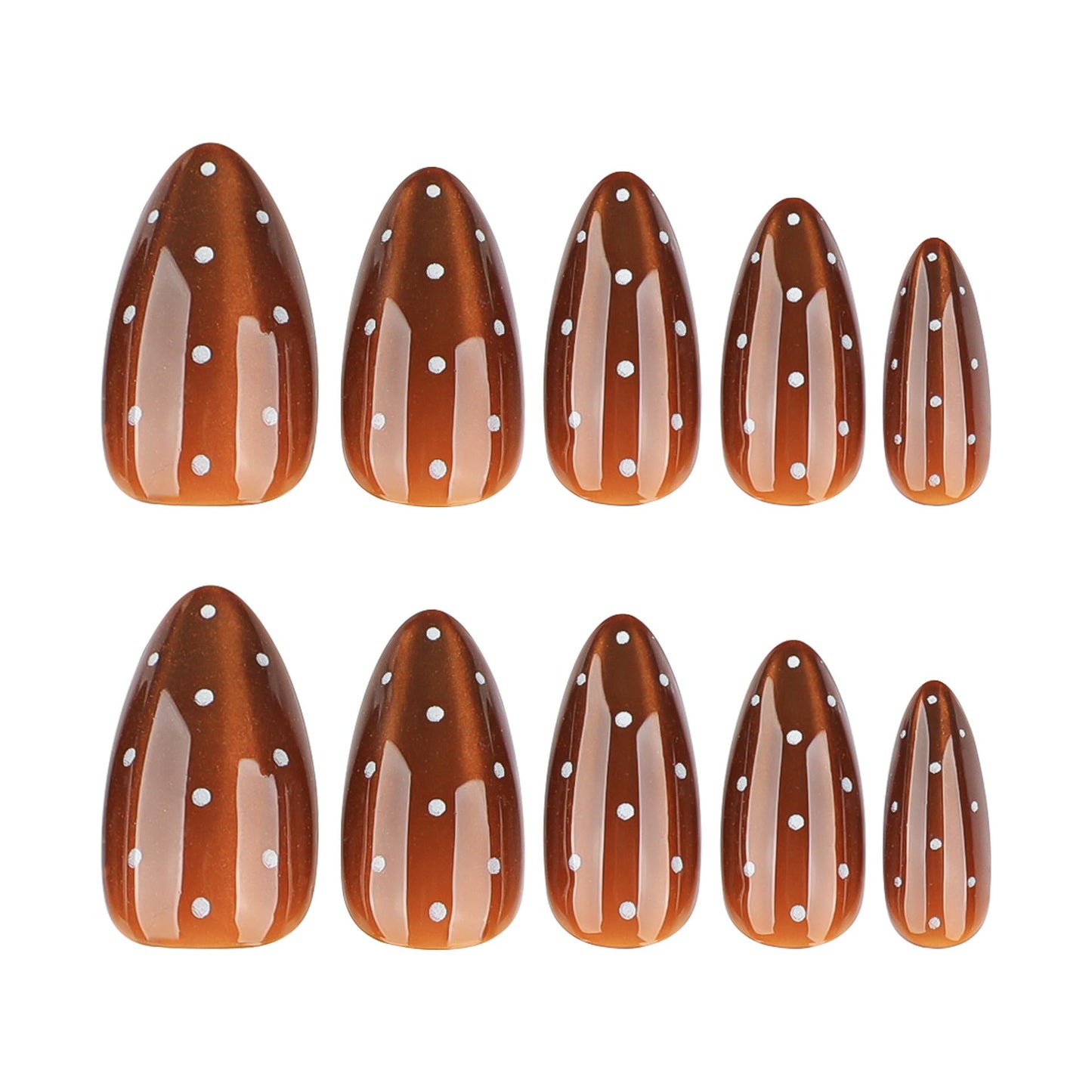 XZMeiLun Brown Cat Eye Polka Press On Nails Medium Almond, Salon-Quality Acrylic Fake Nails, Stylish Design, Reusable Stick-Ons, Spring Summer DIY Nail Art Kit for Women | Daily/Party Gift 12/24 Pcs