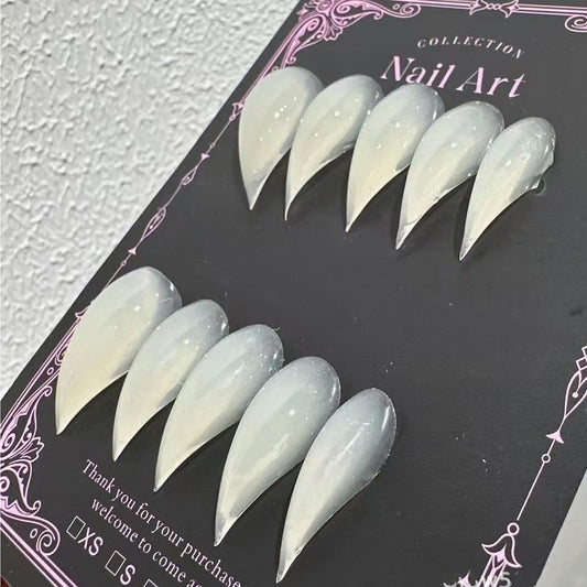 Handmade Press on Nails Medium Curved Stiletto Nail White Thick Acrylic Fake Nails Bright False Nails with 3D Eagle Hawk Curve Sculptural Designs Cat Claws Sturdy Nail Art Claw Nail 10Pcs(M)
