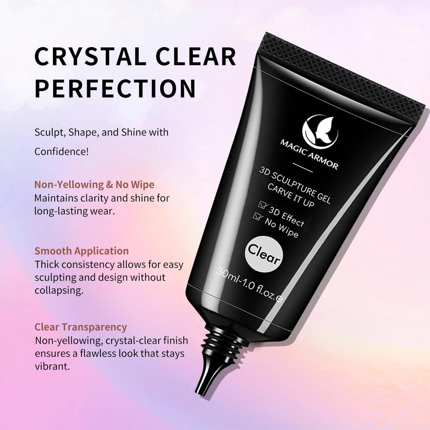 30g 3D Nail Gel and Chrome Powder Kit, Sculpting Gel Nail Art Glue for Art Designs DIY Craving Molding for Decoration Manicure Pedicure Use