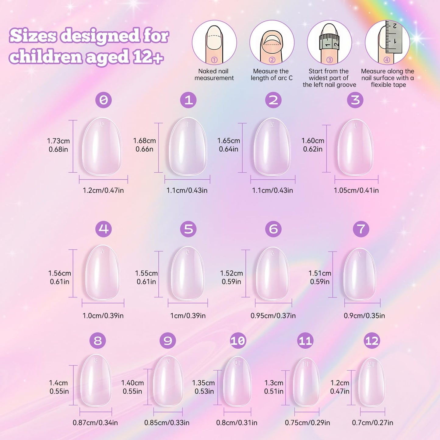 krofaue Short Kids Press on Nails - 260Pcs Clear Full Matte Soft Gel Almond Nail Tips DIY Nail Extension Gift for Children Girls with 13 Sizes (12-16 years old)