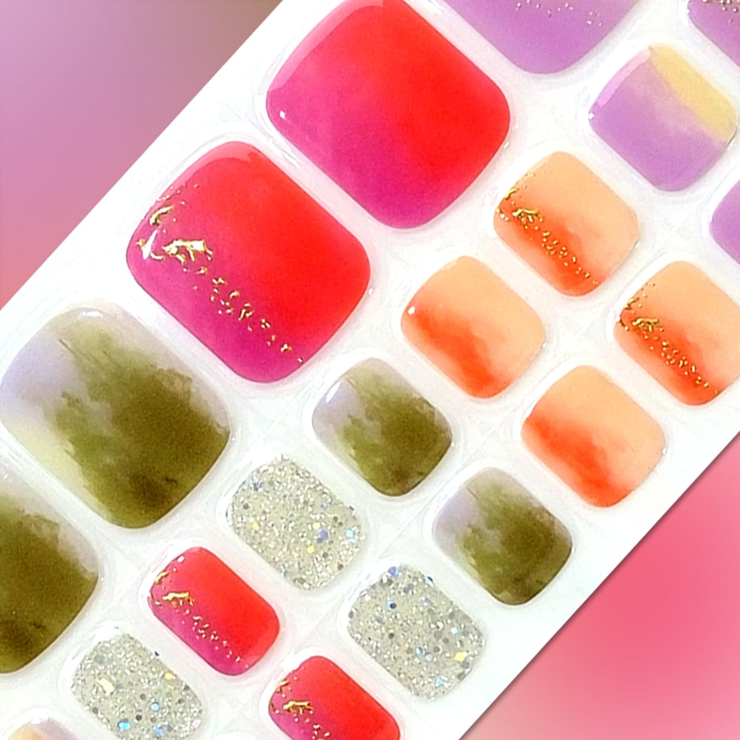 SILPECWEE Semi Cured Gel Nail Strips for Toes (Enchanting Rainbow - 32PCS), UV Light Required | Salon Quality | Long Lasting Toe Nail Stickers Gel Nails Wraps for Women Girl Manicure
