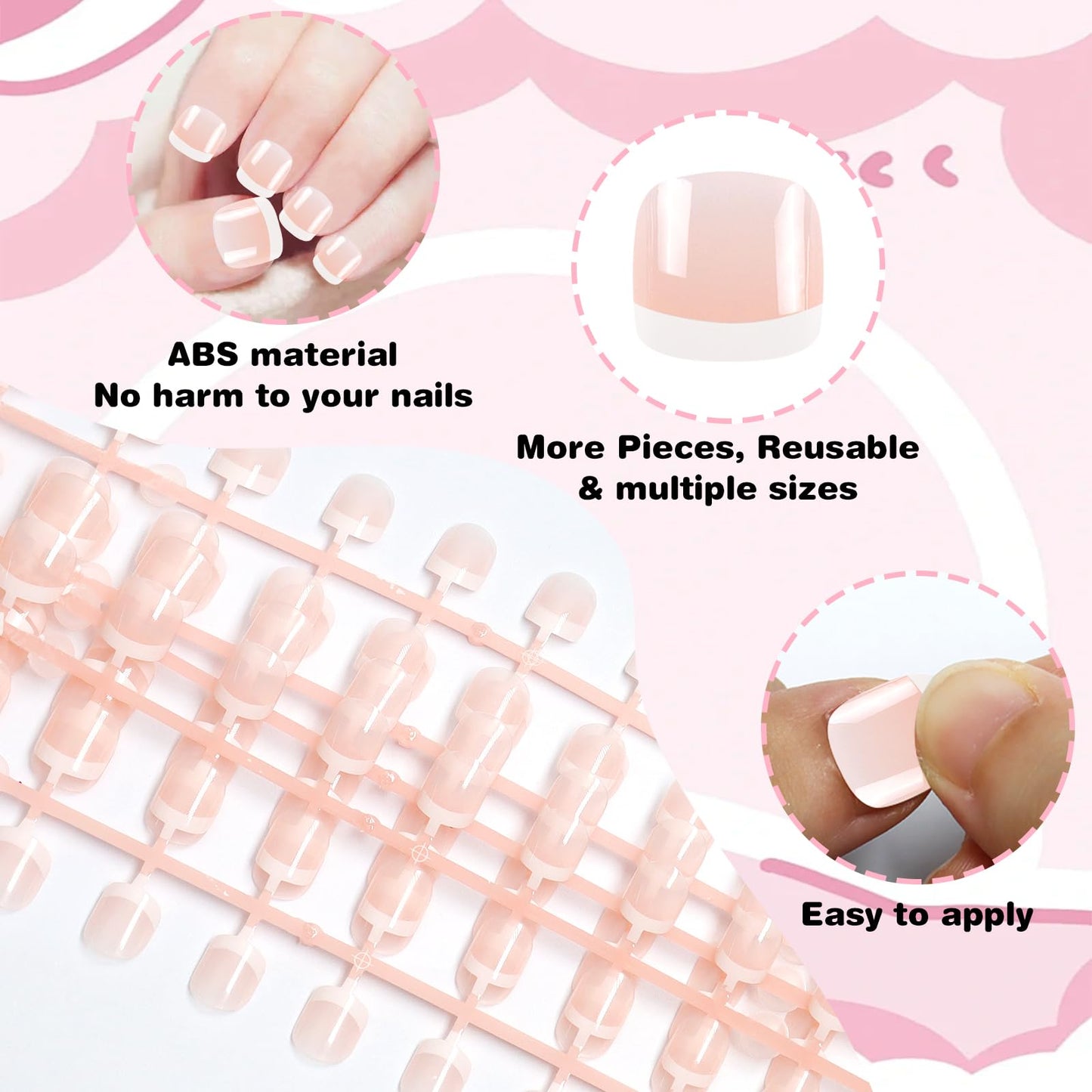 SIUSIO 120pcs 5 Pack Children Acrylic Fake Nails Press on Full Cover Classic French Short False Nail Art Kits Set Christmas Gift for Kids Little Girls Women - Nude Classic