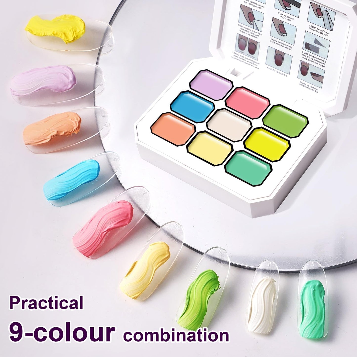 U-Shinein Gradient Painting Gel,9 Bright Spring Summer Colors Ombre 3D Sculpture Gel Painting Effect for Pigment Pat French Manicure Soak of UV Home Salon Easter Eggs Set
