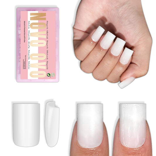 NOVO OVO Short Sharp Square Nail Tips Press on Pure Color Milky White（Cloud Dancer）, Need Builder Gel Top Coat Nail Glue, Soft Gel Matte Fake Nail Extension, Salon DIY x 15 Sizes 180 pcs
