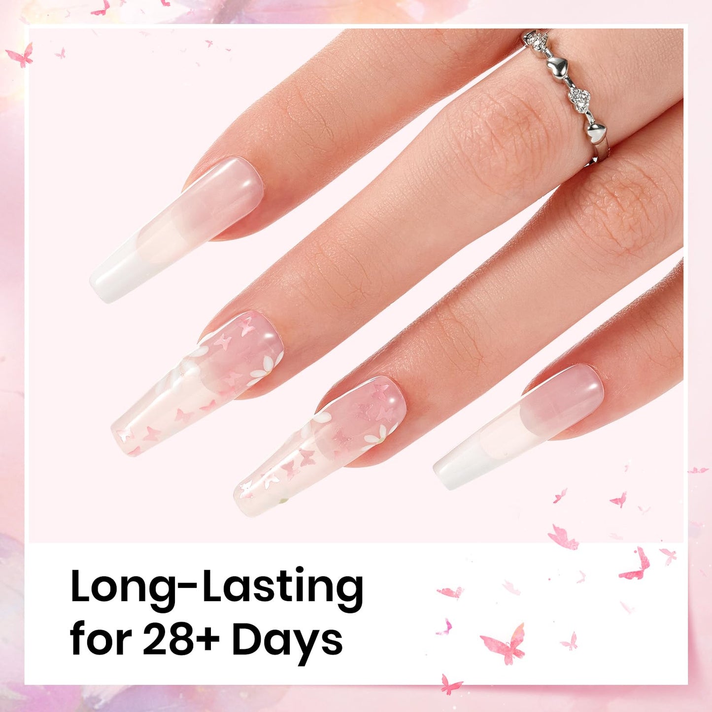 Beetles Butterfly Gel Top Coat 15ml - Floral Sprite Pink Butterfly Glitter Shine No Wipe Top Coat Long-Lasting for Gel Polish Sparkle Soak Off UV LED for Women