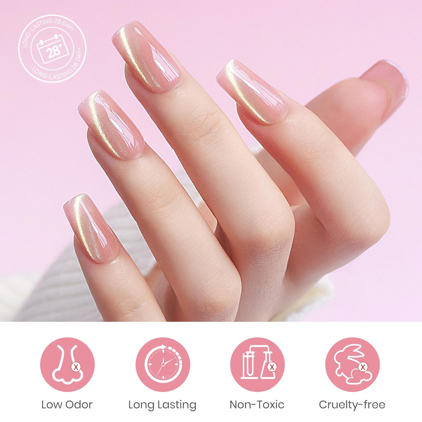 MIZHSE Cat Eye Gel Nail Polish, 8 Colors Glass Magnetic Gel Polish Set with Magnet Stick, Crystal Jelly Pink Purple Colors with Gradual Gold Cat Eye Effect Nail Gel Soak Off Nail Art Valentine's Gift