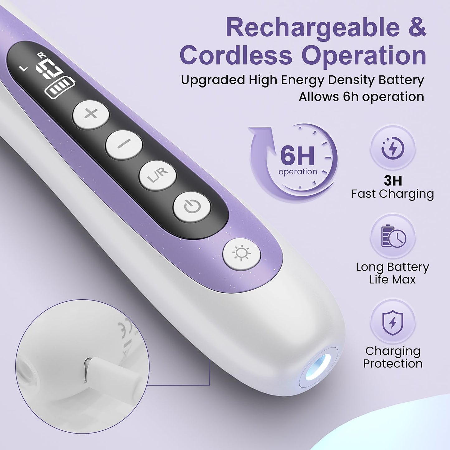 Nail Drill, Electric Nail File & 10-Speed Cordless Nail File, 10 in 1 Kit for Thick Toenails, 2000mAh Rechargeable Portable Manicure Pedicure Kit with LED Display Ideal Gift for Men & Women(Purple)