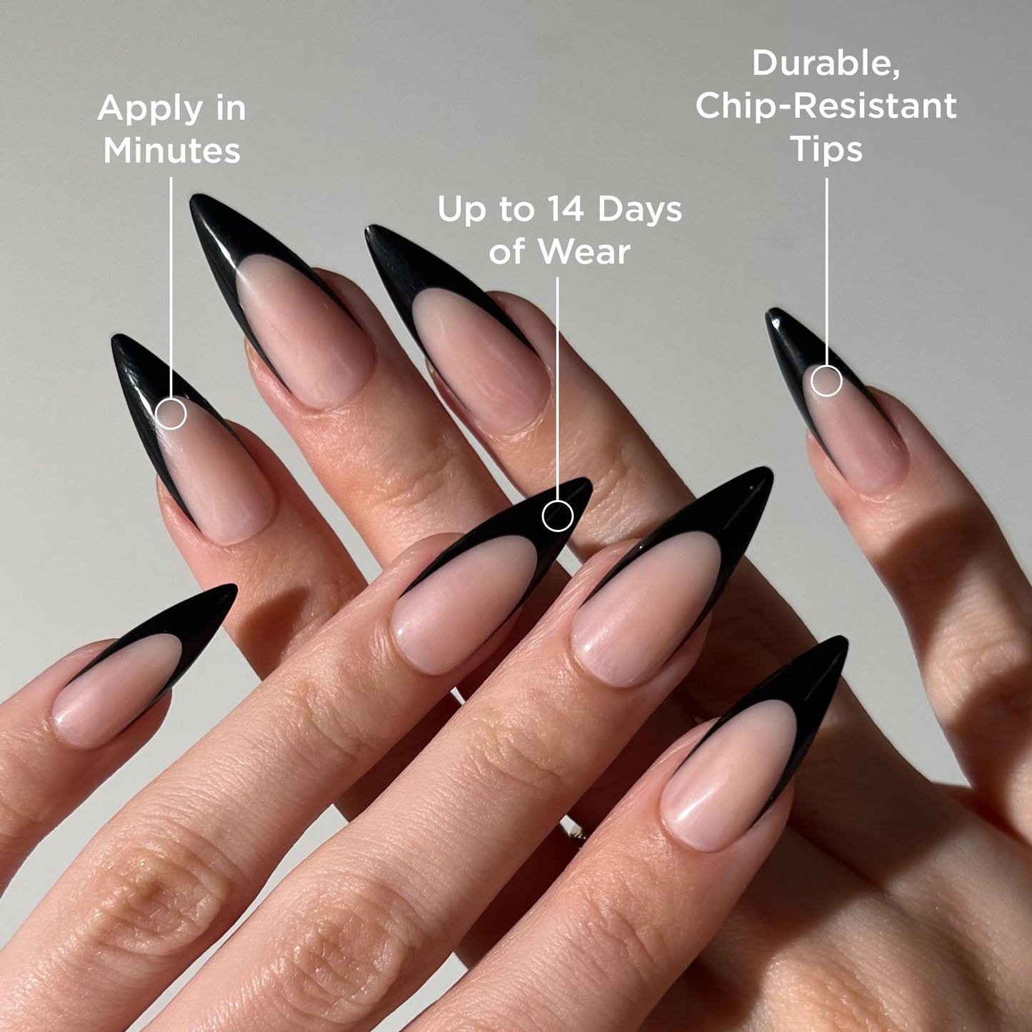PaintLab Press-On Nails Manicure Kit, Black Stiletto, 30-Piece Set, Long-Lasting Fake Nails with Glue, File, Prep Pad & Cuticle Stick