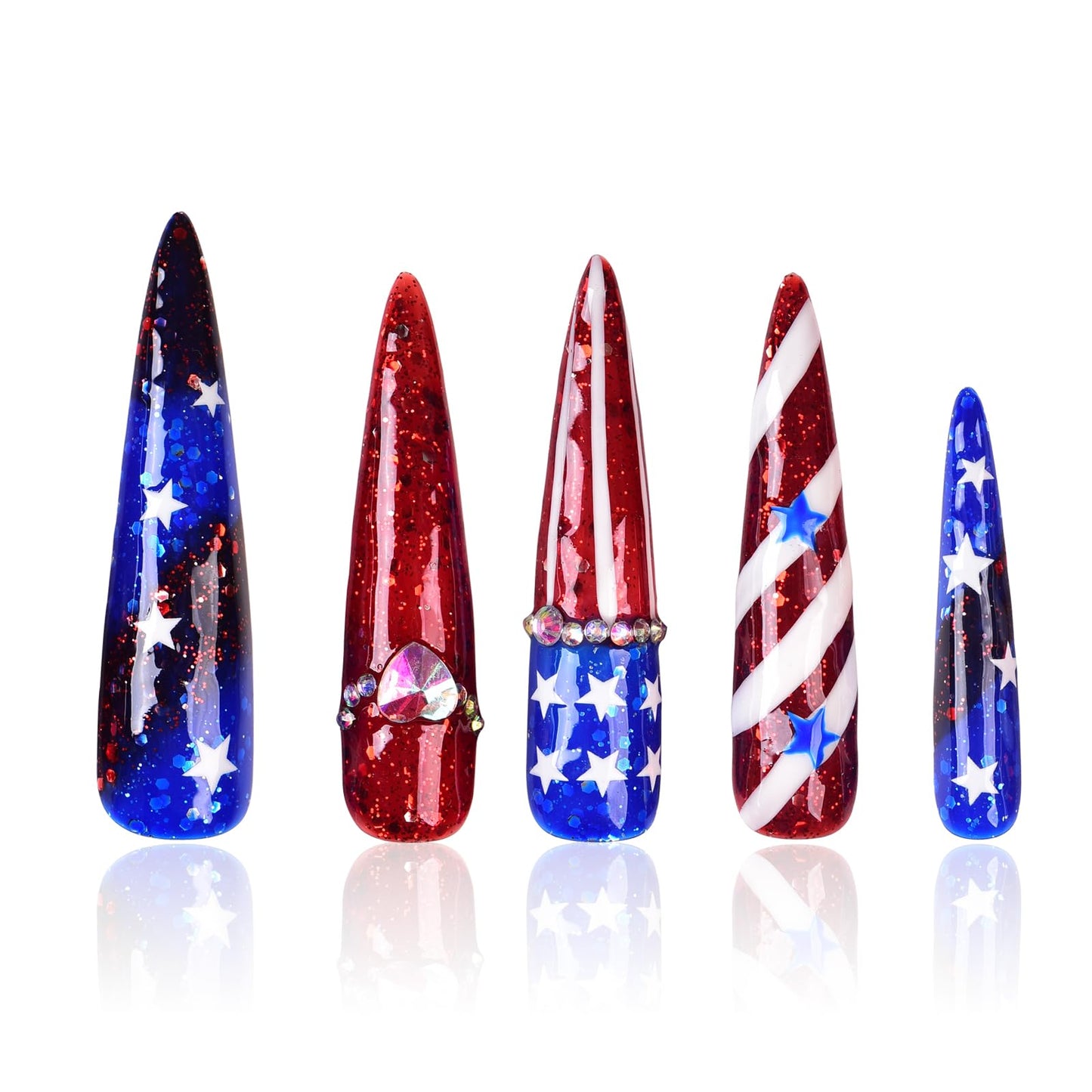 Tmani 10pc/set Extra Long Handmade Press On Nail Hot Girl's Long Ballet Nails Pointed Nail Full of Diamond Glitter Decoration Fake Nails Suitable For Girls Festival Parties and Birthday Gift (008,M)