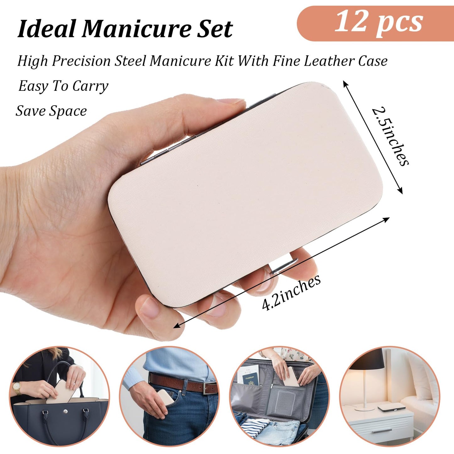 12 Pcs Manicure Set, Stainless Steel Nail Clippers Set, Mini Manicure Kit, Travel Grooming Nail Kit with Leather Bag for Men and Women
