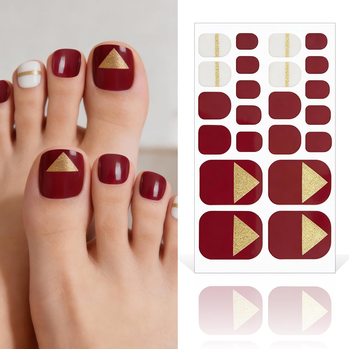 YECIRALA 20 Sheets 440 Pcs Toenail Stickers for Women Nail Art Wraps, Red Series Toe Nail Stickers Wraps for Toes Nail Polish Strips Stick On Nails Polish Stickers for Toenails Gel Nail Color Strips