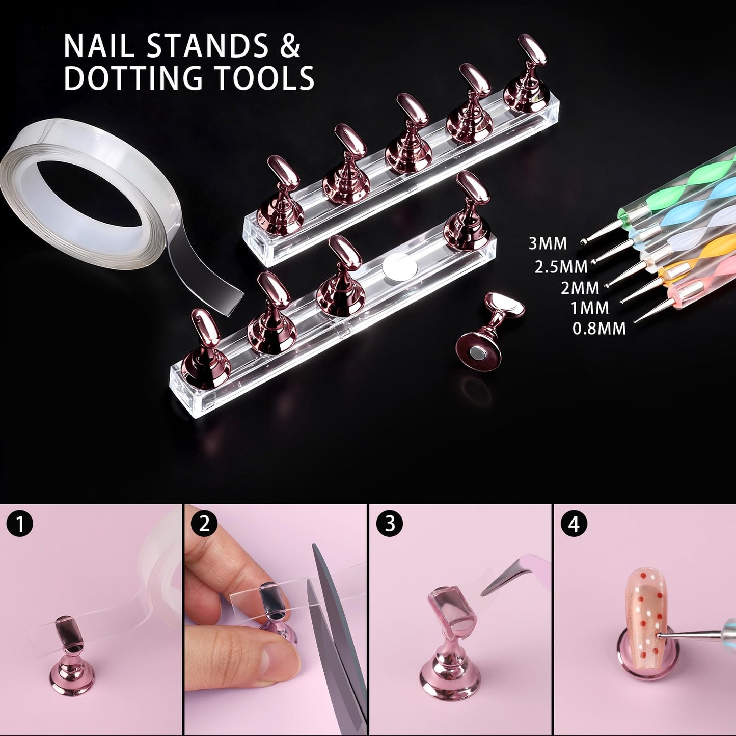 Teenitor 4 Boxes Nail Charms and Gems Set, Nail Rhinestones Nail Kit with Nail Art Brushes Nail Stand, Nail Gems Nail Design Tools with 15pcs Nail Stickers, Gold Nail Pearls for Women Nail Decorations