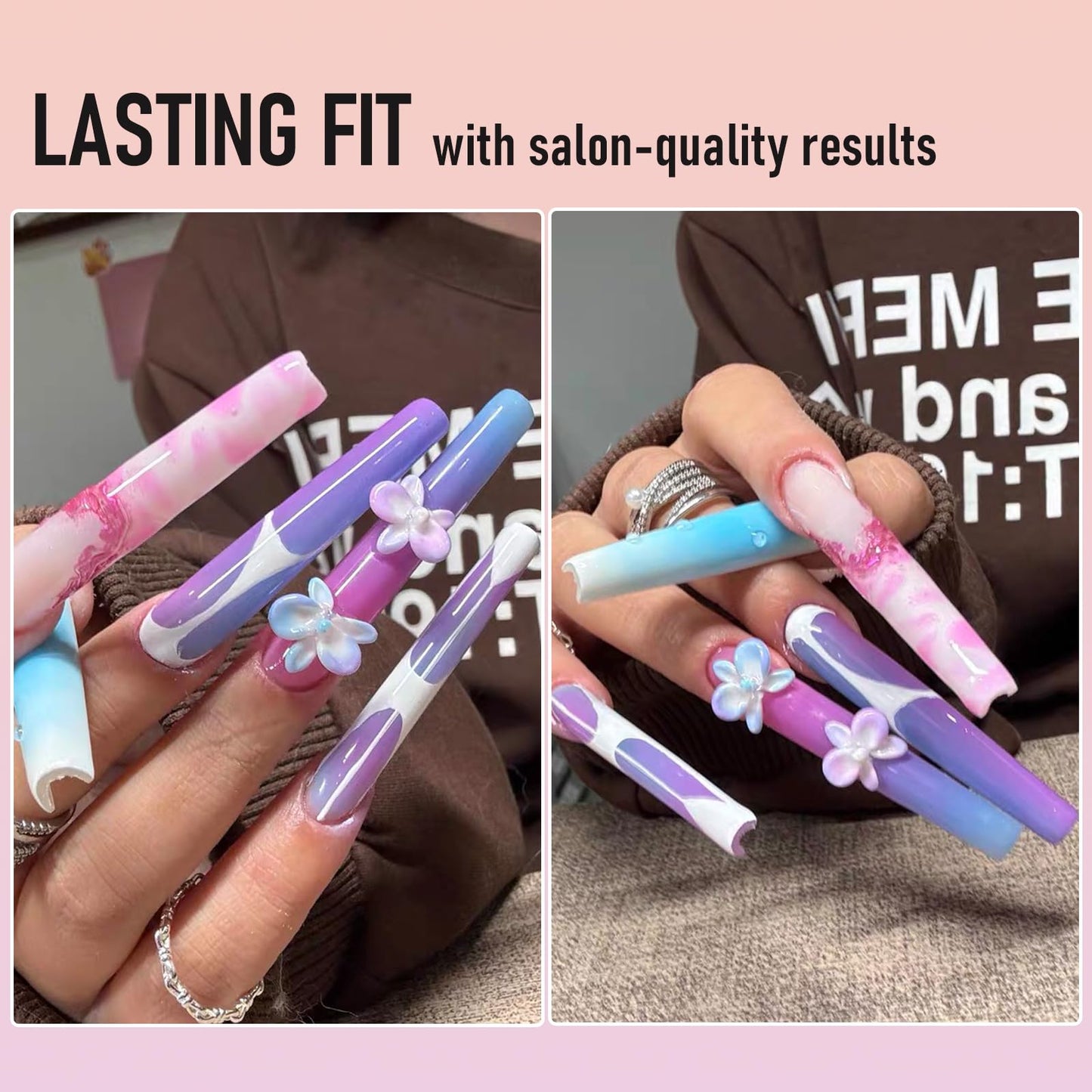 Wellquinn 5cm Shallow Cover Nail Tips, D-Arc at the Stress Area, C-Arc Sculpted, Straight Coffin Shape, Can be Filed into Almond Shape, 150Pcs 15 Sizes with Auxiliary Lines