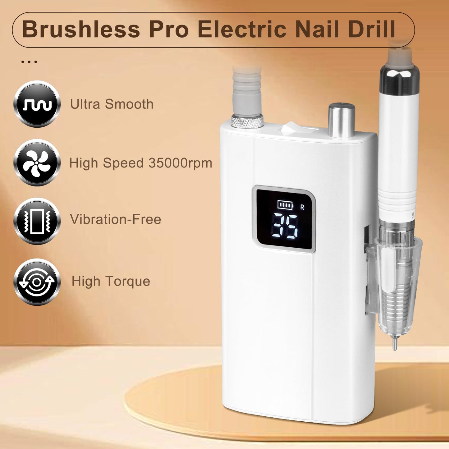 Professionl Nail Drill,80w Brushless Pro Electric Nail Drill 35000rpm HoMove Cordless Nail Efile, High Torque, Quiet & Vibration-Free Electric Nail File for Nail Technicians,Home DIY