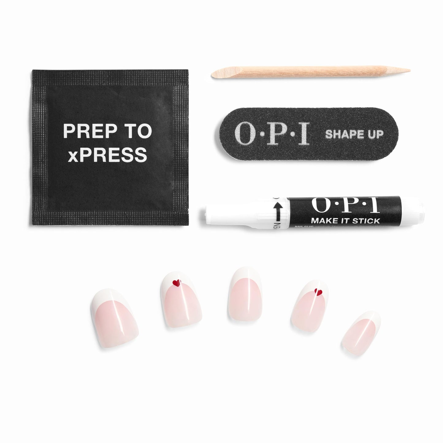OPI On Point Mon Cherry | Short Round Opaque White French Tip with Red Hearts Nail Art Press On Nails | 30 Count with Glue | Long Lasting, Reusable, Non-damaging | Spring 2026 Shades