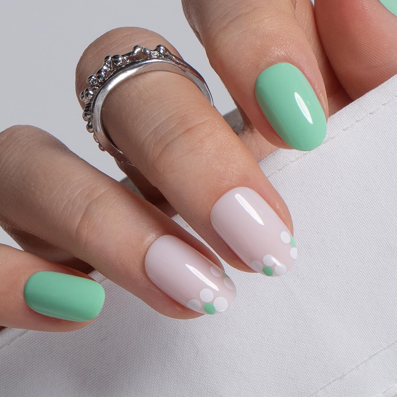 CurvLife Soft Gel Press On Nails Short – Oval Fake Nails, Reusable Glue On Nail Kit with Adhesive Tabs, Natural Fit & Salon-Quality for Women & Girls (Spring Dot)