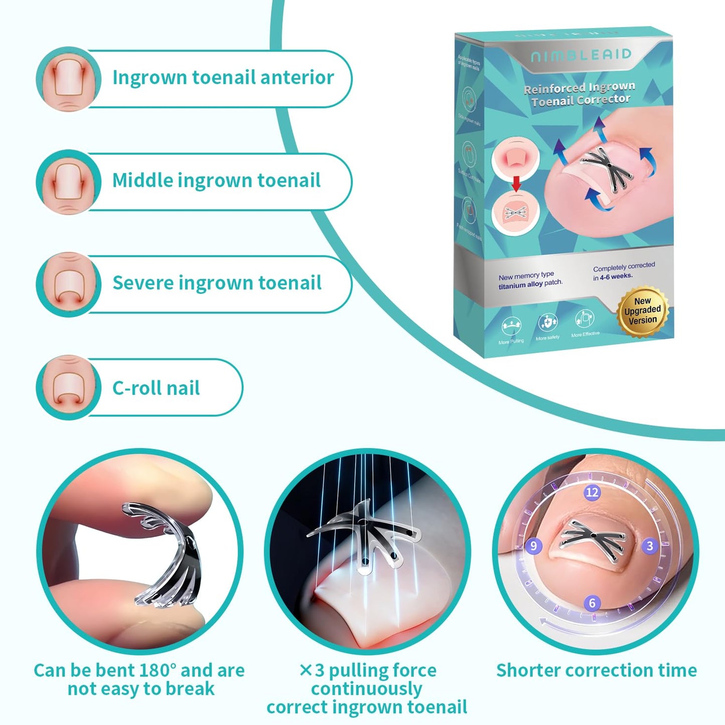 Upgraded Titanium Alloy Ingrown Toenail Corrector with Upgraded 6-Angle Shape,3x Stronger Pull Force,Ingrown Toenail Removal Kit, Ingrown Toenail Treatment for Women and Man