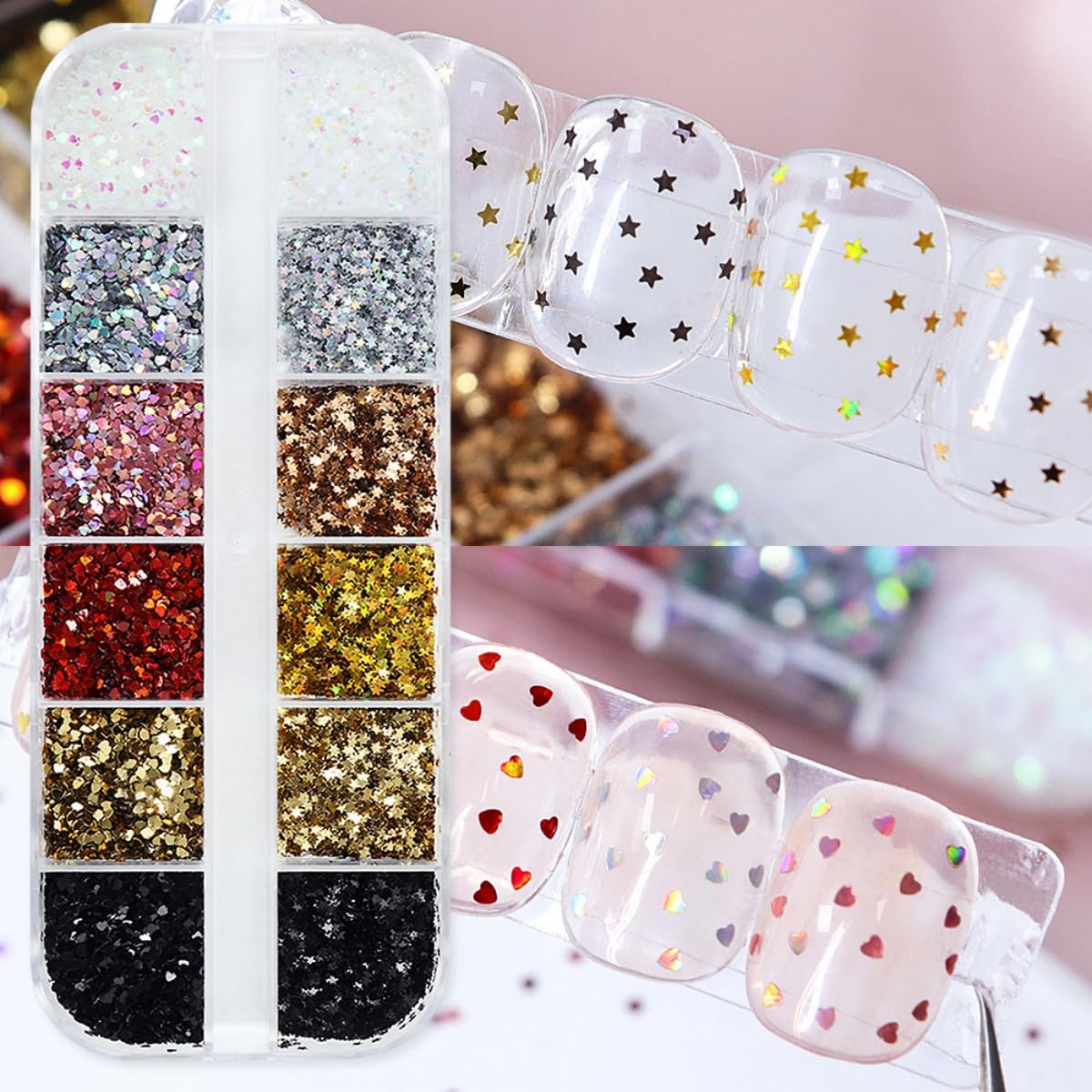 GZMAYUEN Nail Art Kit, Holographic Nail Sequins Shapes, Nail Gliiter Powder, Nail Stickers, Nail Art Brushes Set, DIY Design Manicure Decorations Sets for Nail Art