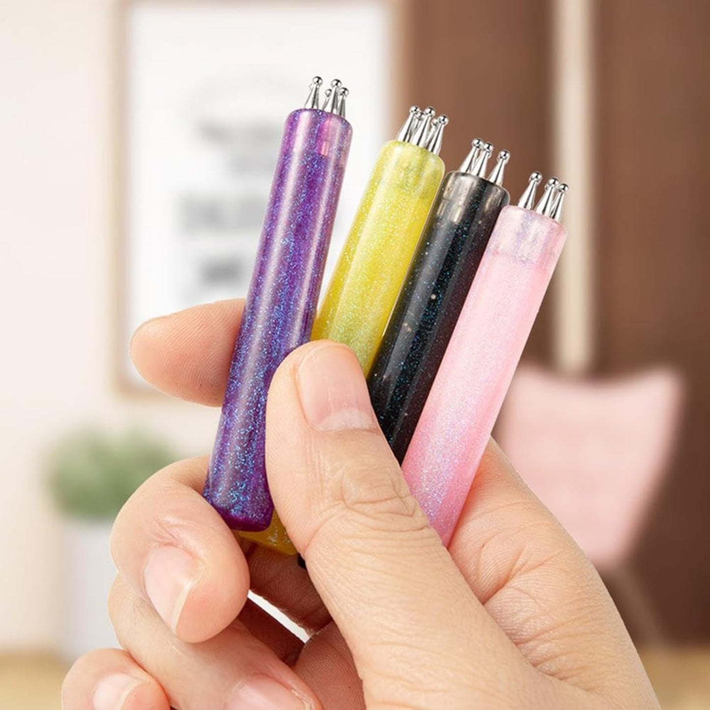 5 Petal Flower Nail Dotting Pen, Nail Art Dotting Tools, Easy Control Stainless Steel Ball, 1.8mm Fine Tip Rhinestone Dot Paint Tool for Painting, Sculpting, Rhinestones DIY and Salon (4PCS)