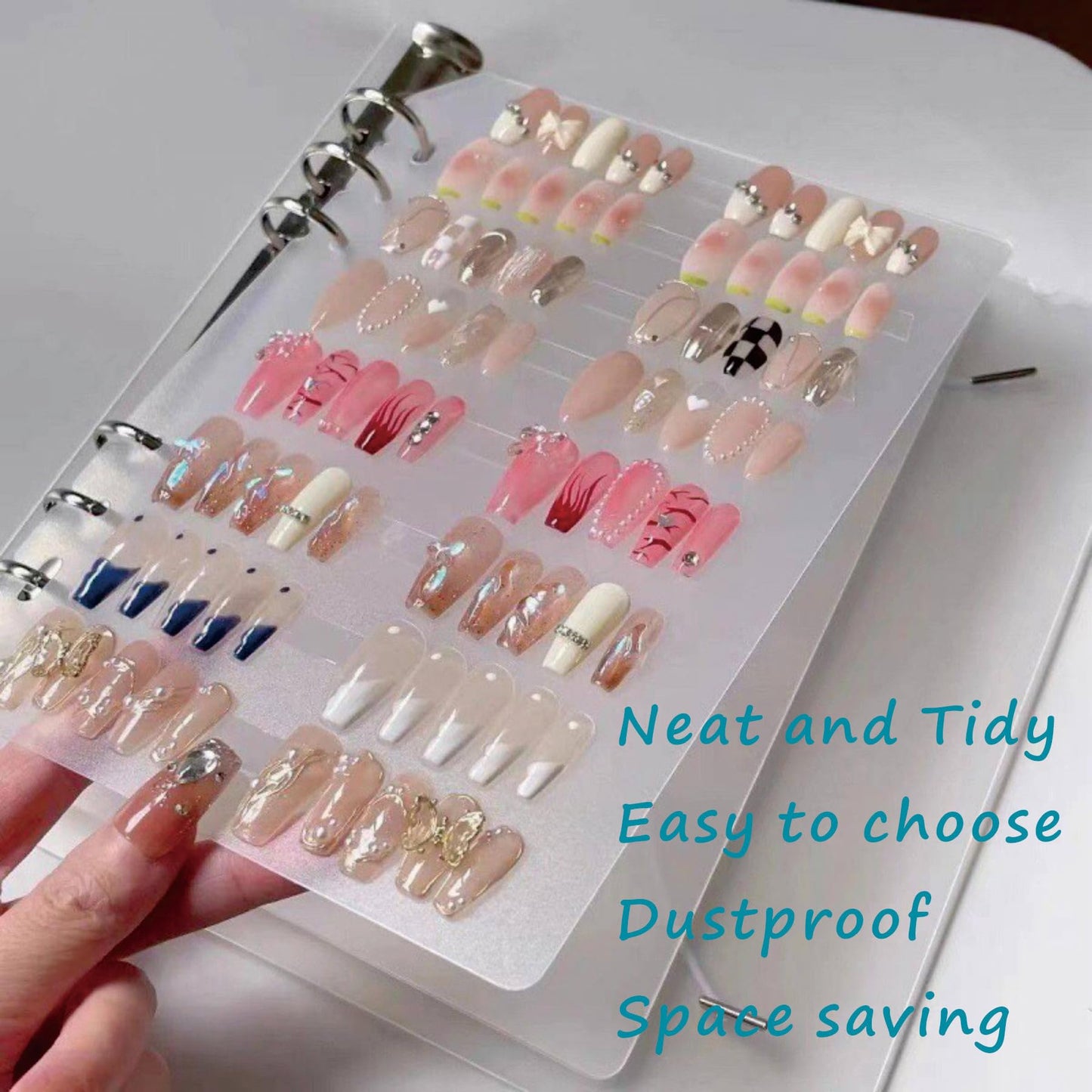MeetRade Nail Storage Organizer: A5 Nail Display Book Fake Nail Holder Press on Nail Case Art Nail Organizer Nail Storage Box, Nail Swatch Book Fake Nail Storage Package