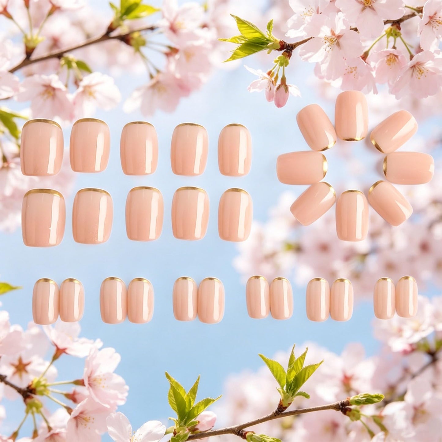 Short Square Press on Nails with Minimalist Design Glossy Gold Glitter Fake Nail French Tips False Nails Casual Glue on Artificial Fingernails Nude Pink Full Cover Stick on Nail for Women Daily Wear