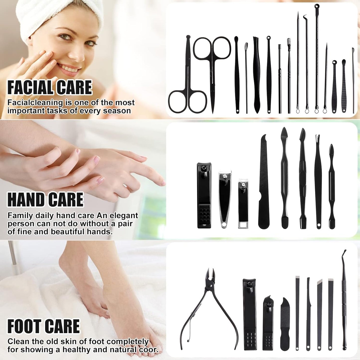 Manicure Set Pedicure Kit Womens Nail Clippers Set 32 in 1 Professional Grooming Care Tools Nail Kit Including Facial, Fingernails and Toenails Care with Travel Case Men Women