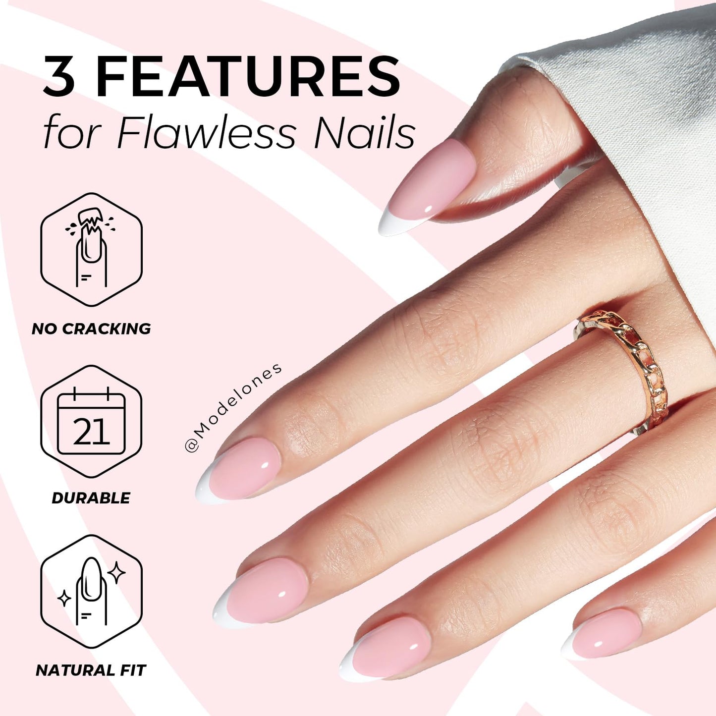 Modelones French Tip Press on Nails Almond, Summer Short Almond Fake Nails for Women, Reusable Nail Kit with Nail Glue Adhesive Tabs Mini Nail File, Nails Press Ons 32Pcs 16 Sizes