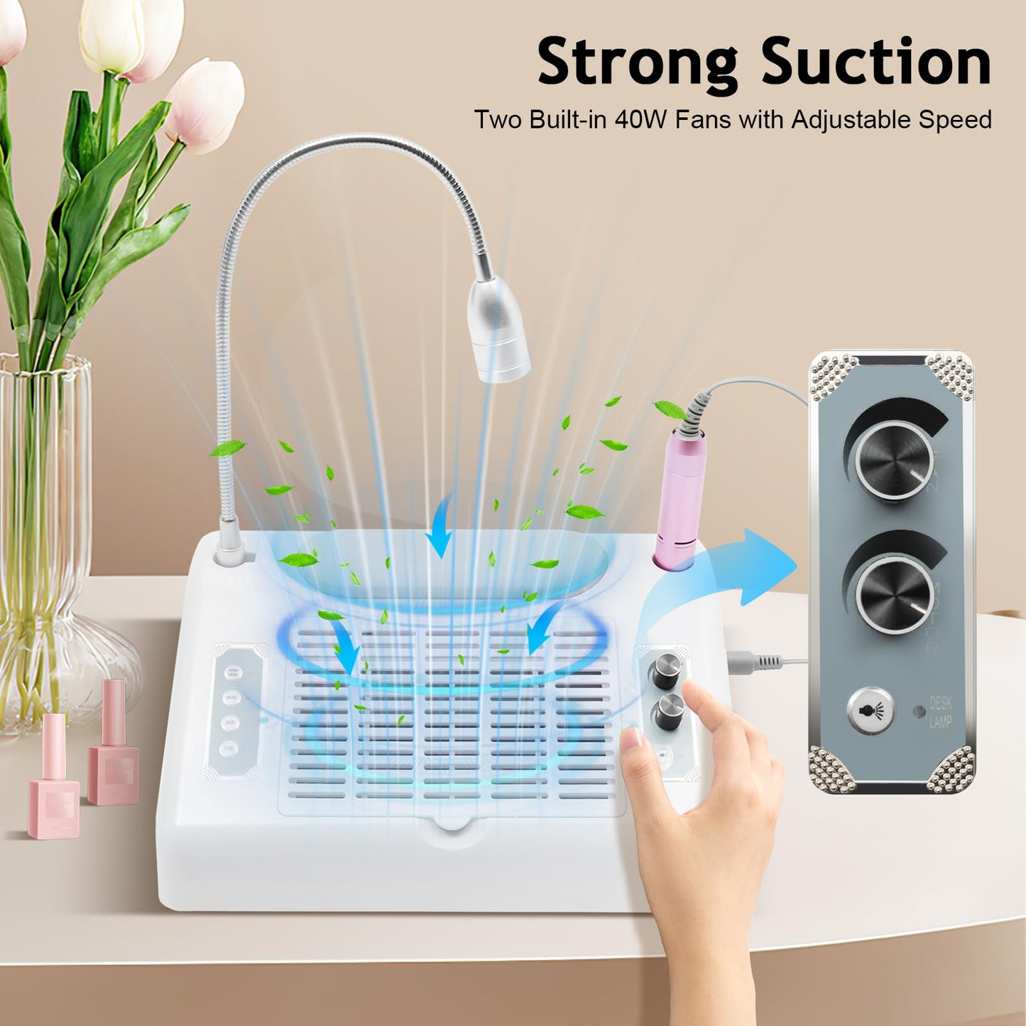 WINNIESHOP 5 in 1 Nail Lamp 30,000 RPM Electric Nail File with Nail Dust Collector, Grinding Head Suits , UV/LED Lamp & LED Desk Lamp Low Noise Professional Nail Drill Kit for Salon & Home (Style 1)