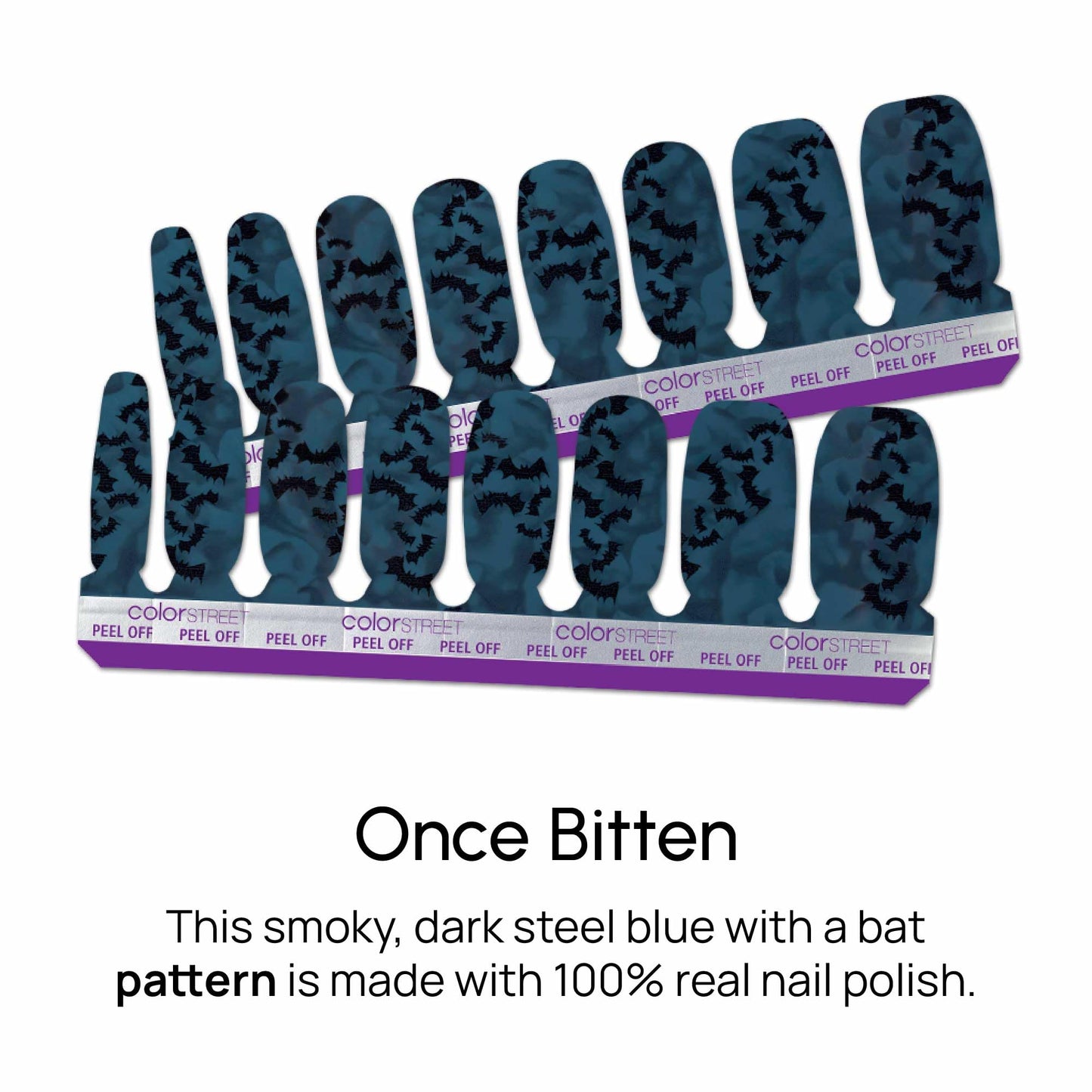 Color Street - Once Bitten Nail Polish Strips - Real Nail Polish Stickers for Costume, Cosplay, Party & Festival Looks - 16 Double-Ended Strips