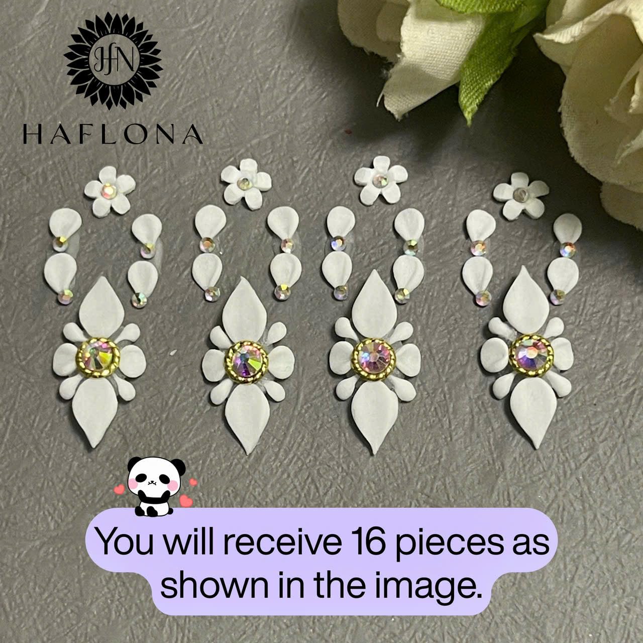Set 16Pcs 3D Poinettia Flower -Nail Art Charms Handmade by Acrylic Powder Design Nail Art Floral Salon Decor, 3D Flowers Nails Charms with Rhinestone Gems for Women (Set White 16Pcs-Large)
