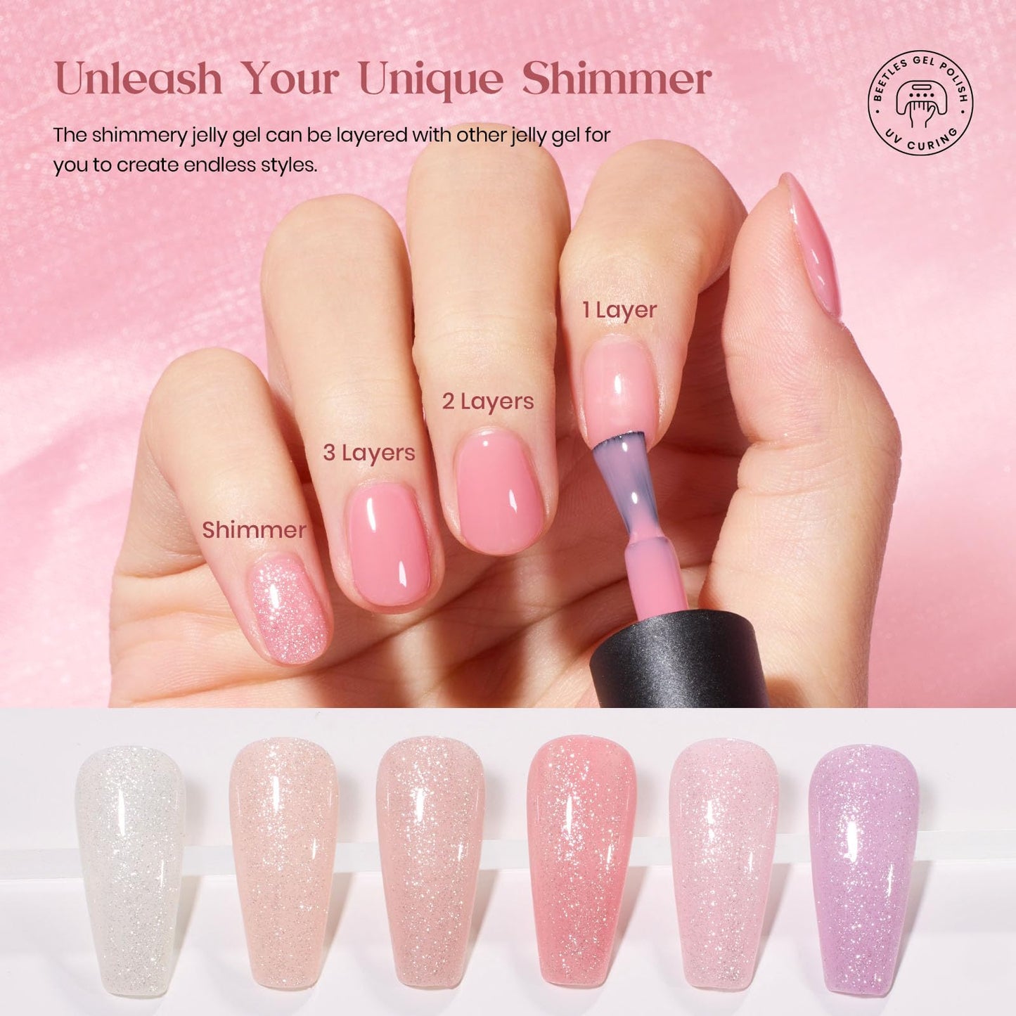 Beetles Nude Pink Gel Nail Polish Set, Nude Paradise Gel Polish Kit 25PCS 20 Colors Jelly Pink Sheer Glitter White Soak Off UV Base Glossy Matte Top Coat Nail Charms Gift for Women