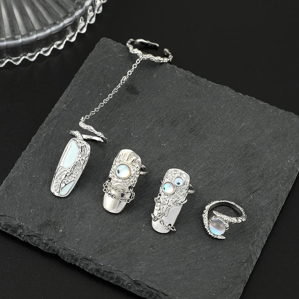 4Pcs Women Finger Tip Nail Rings, Adjustable Opening Nail Art Charms Accessories, Jewelry Fingernail Finger Tip Claw Nail, Fingernail Tip Fingernail Rings Set (Blue)