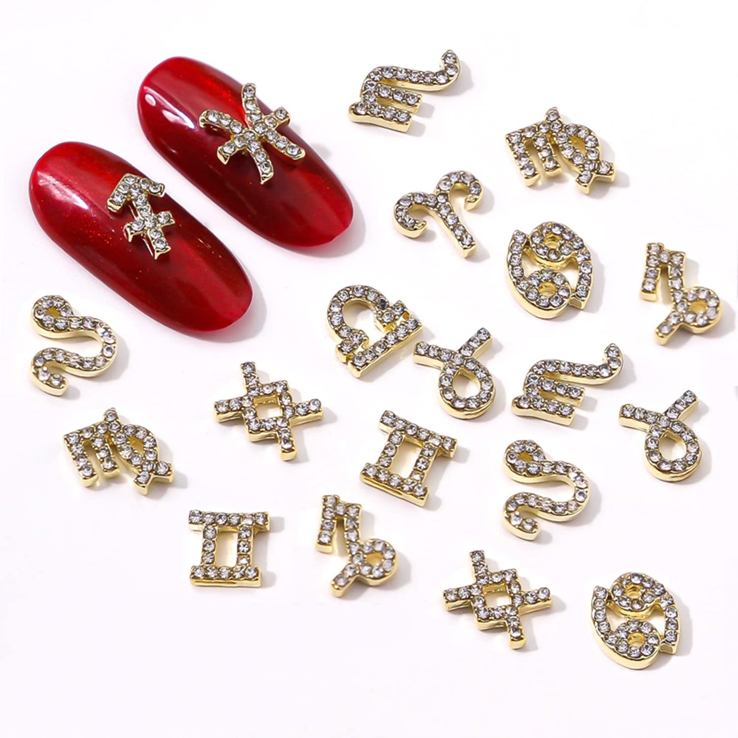 SILPECWEE 48pcs Zodiac Nail Charms 3D Gold Constellation Nail Jewels Dangle Alloy Letter Nail Art Charms Nail Rhinestones Charms for Nails Design Nail Art Decoration for Acrylic Nails