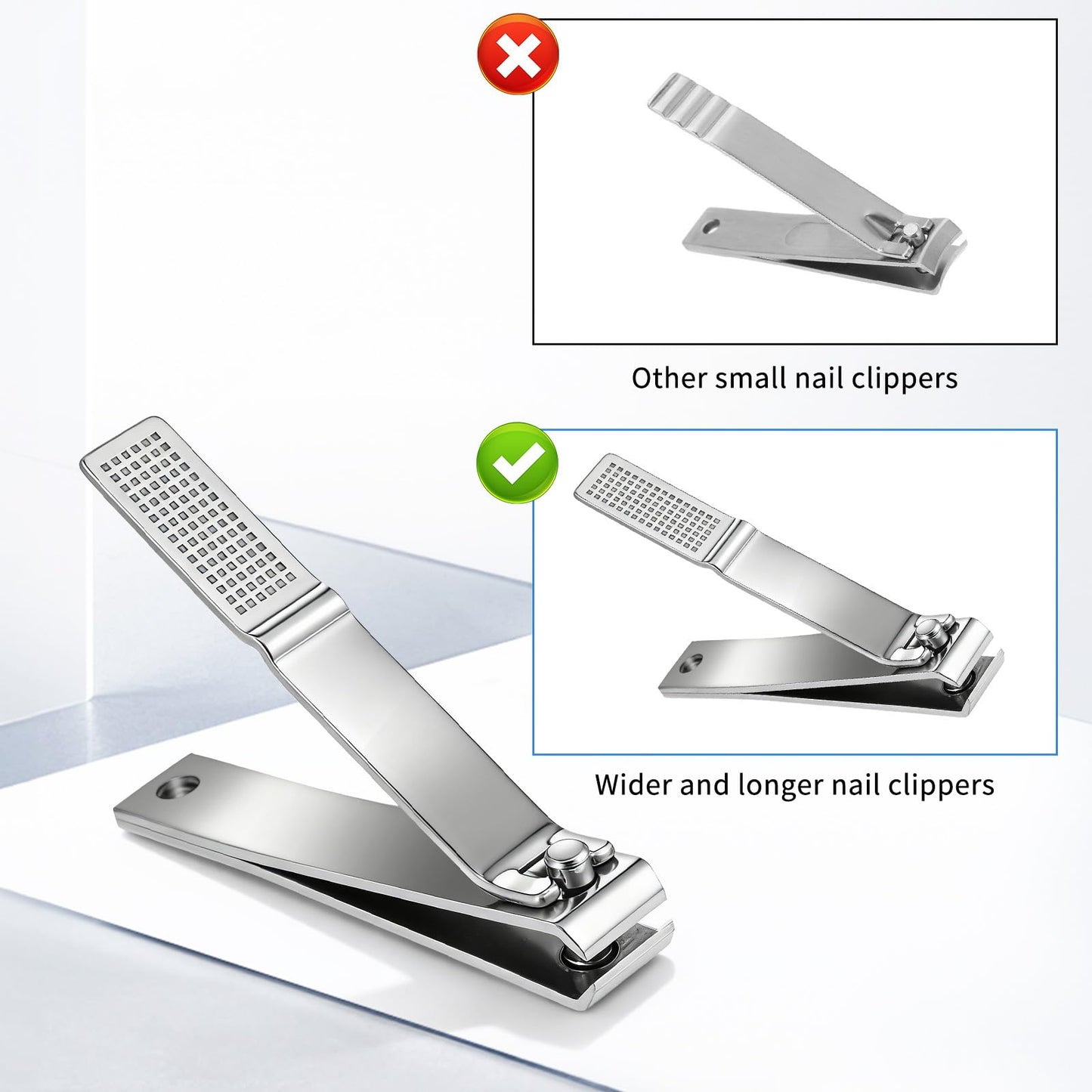 12 Pieces Straight Nail Clippers for Thick Nails Large Stainless Steel Toenail Clippers Heavy Duty Stainless Steel Edgy Nail Cutters for Men Women, Silver
