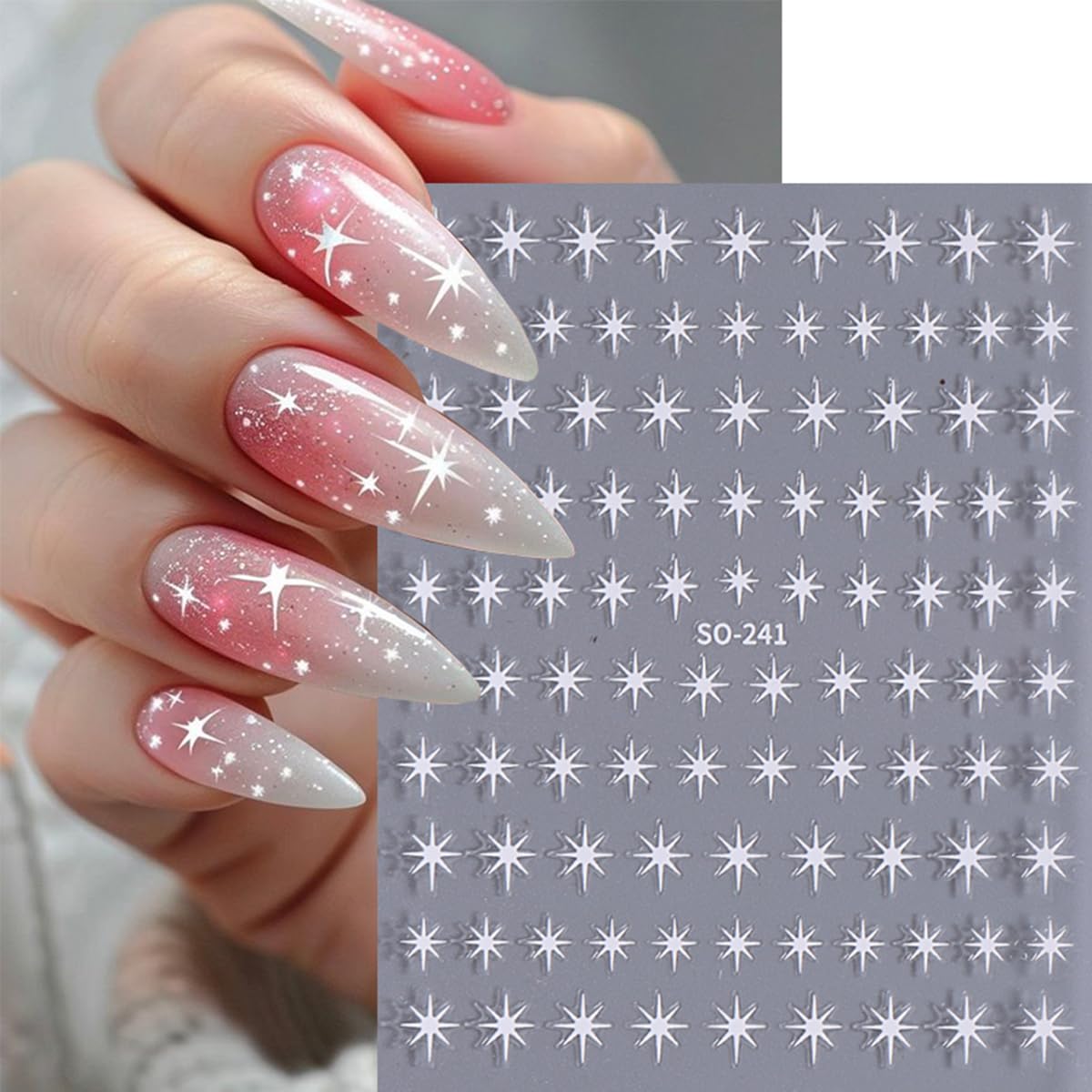 6 Sheets Star Nail Art Stickers Self-Adhesive 3D Star Nail Sticker Shiny Gold Silver White Black Stars Nail Art Design Decals Starlight Star Stickers for Women Girls Manicure Decoration Supplies