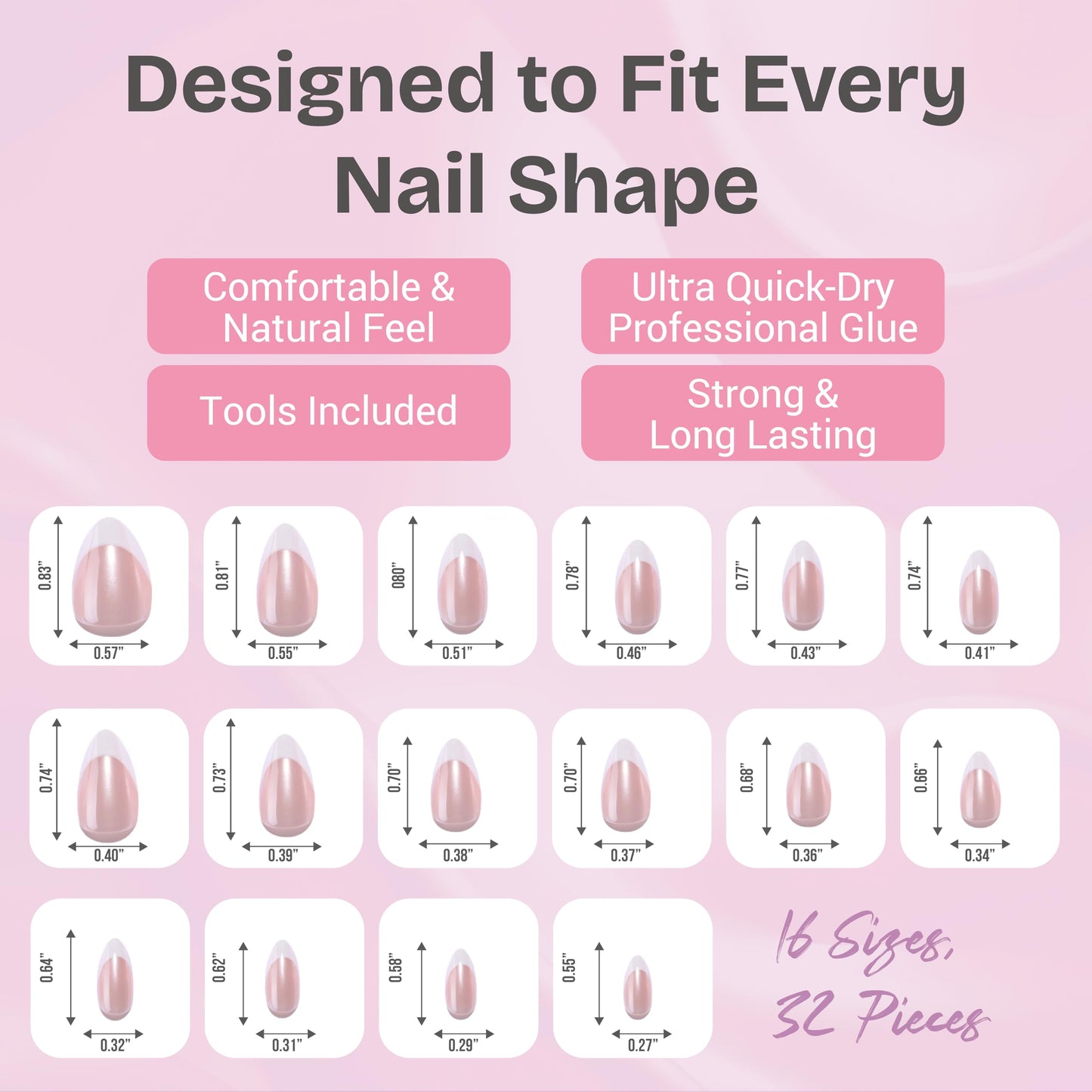 RPNZL Press On Nails - Black Tie | Black French Tip Press on Nails with 3D Bow Design - Soft Gel Almond Fake Nails I 32 Nails, 16 Sizes Kit with Glue and Adhesive Tabs I Female Founded