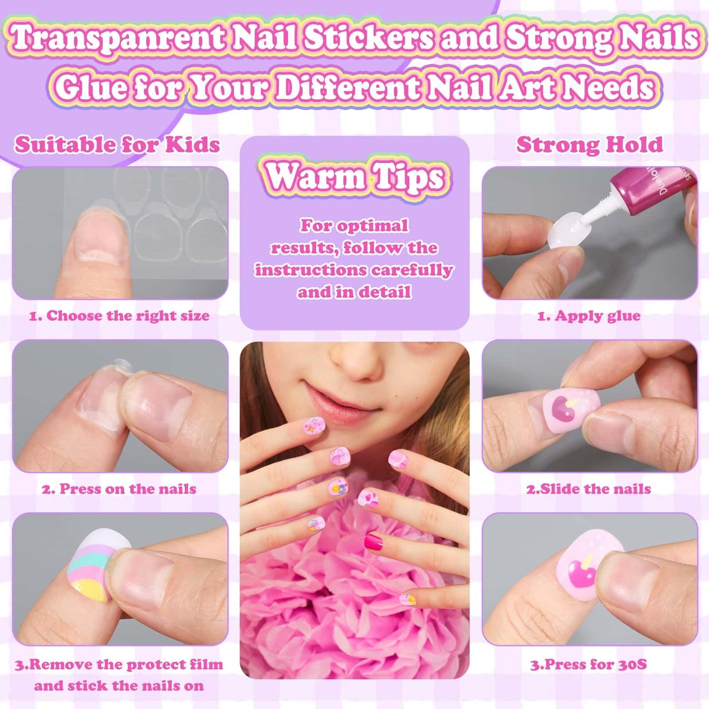 144 Pcs Press on Nails for Kids 10-12, Fake Nails for Girls with Glue & Sticky Tabs, Short Kids Glue on Nails with Cute Designs, Nails Art Gift Set for Girls, Teens & Women