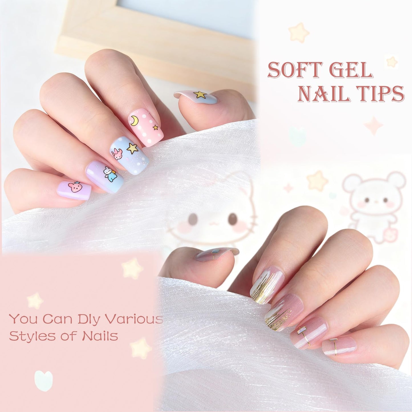OPkssnails 360Pcs Kid Nail Tips,Soft Gel Nail Tips Pre-Shaped Press On Nails For Kids,Clear Acrylic Half Matte Full Cover Fake Nail For Kids DIY Extension & Salon Use12 Sizes For 8-12 Years