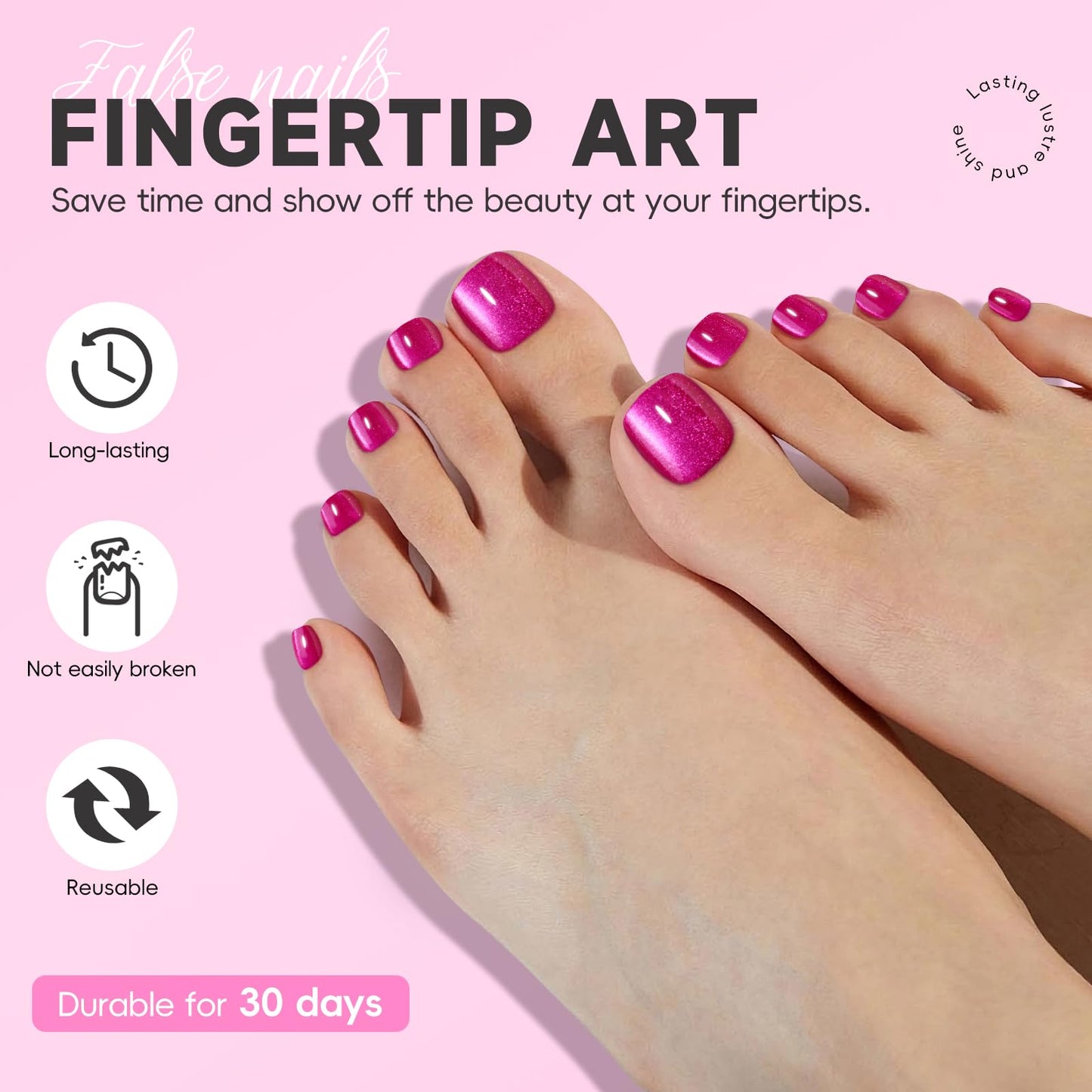 CUZIAM Cat Eye Toe Nail Press Ons Set, 5 Color Pastel Short Square Press on Toenails for Women, 120Pcs Nude Hot Pink Blue Purple Red Magnetic Gel Spring Summer Full Cover Glossy Acrylic Fake Toe Nails
