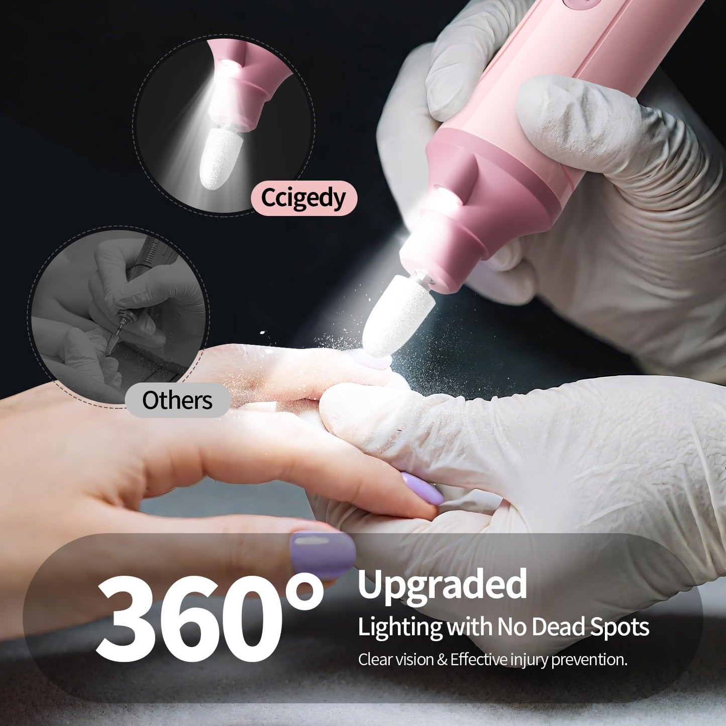 Electric Nail Drill Kit, Nail Filer Electric with LCD & Lamp, Rechargeable Pedicure Tools for Feet, Toenail Grinder for Thick Toenails, Cordless Nail Dremel Tools for Women & Men