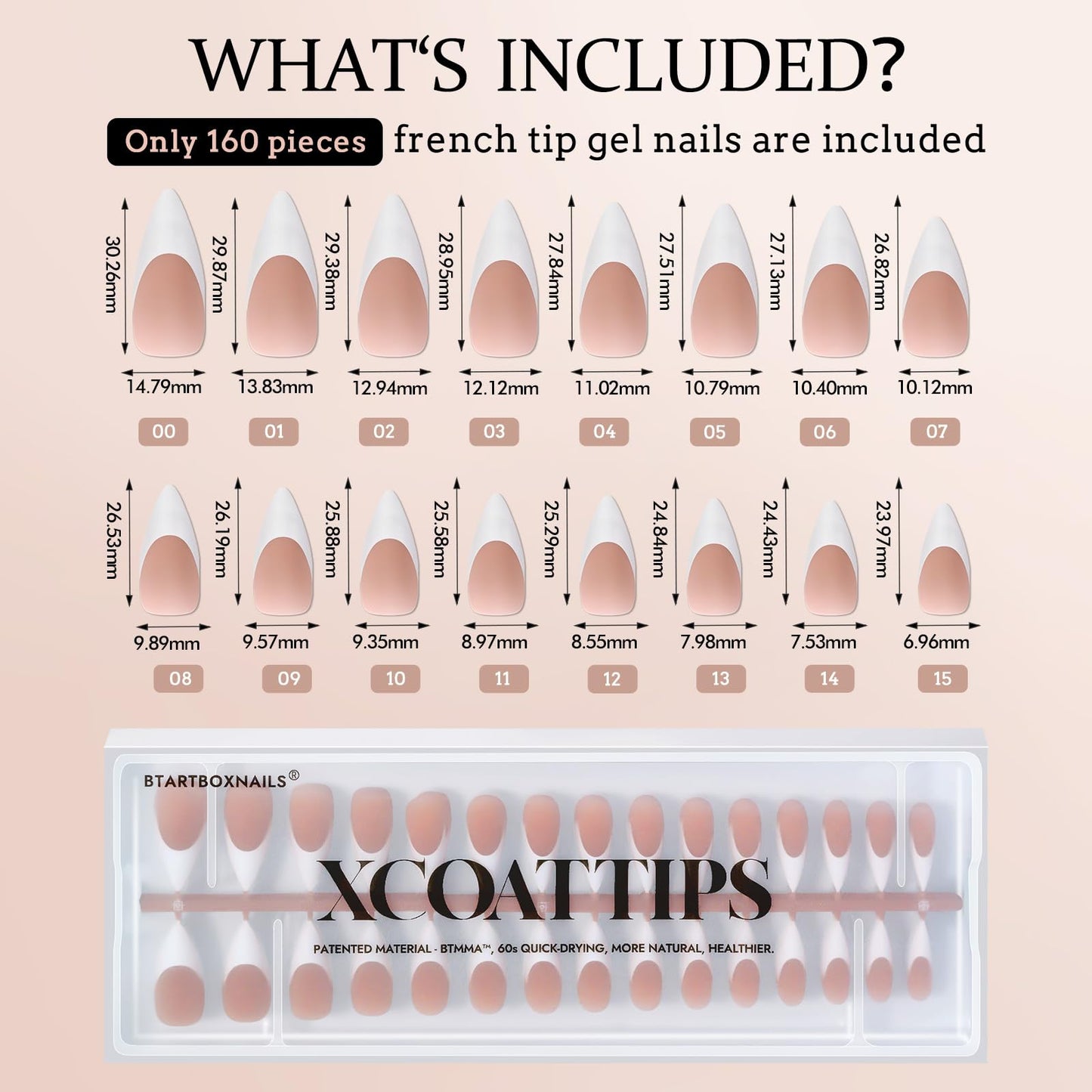 BTArtboxnails French Gel Nail Tips - French Tip Press on Nails Brown Long Stiletto XCOATTIPS, Fake Nails for Nail Art DIY